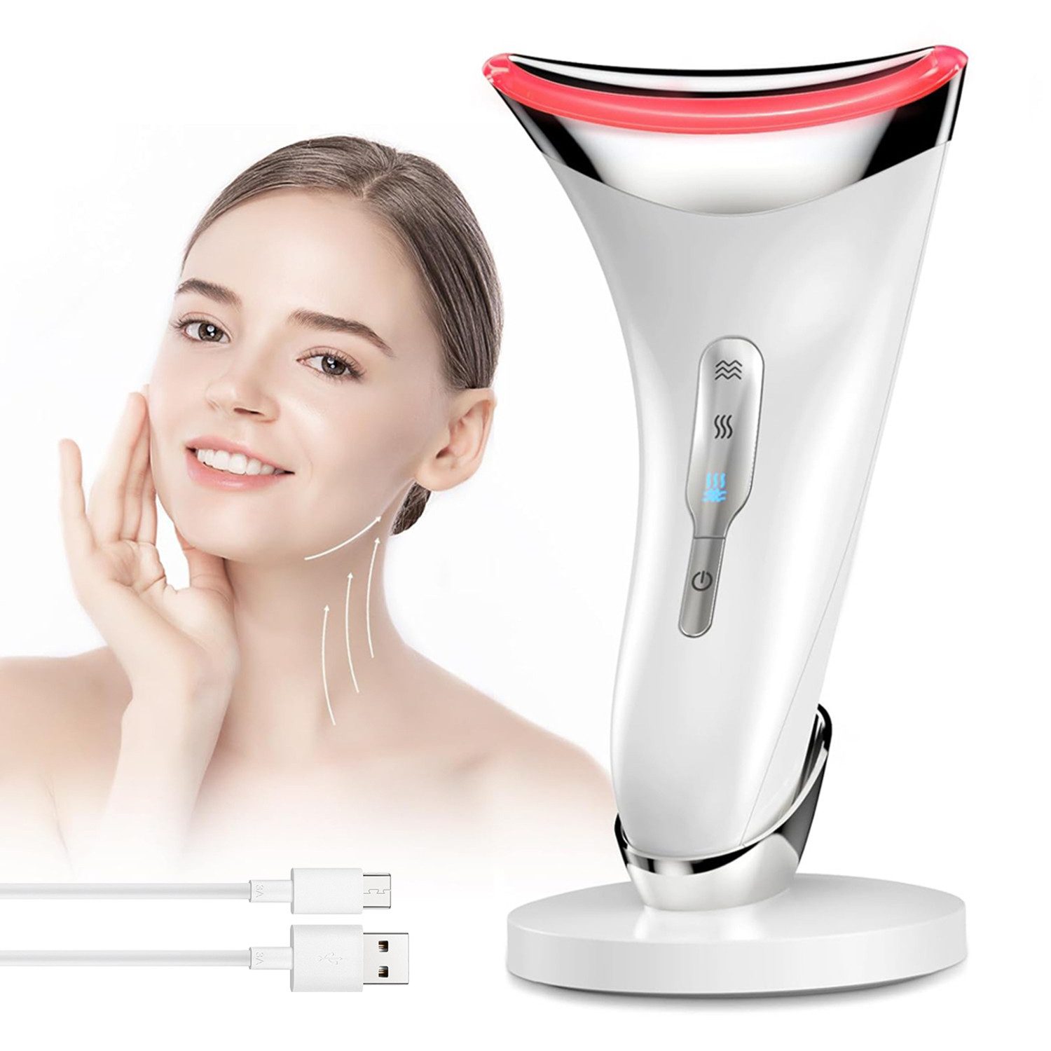 AKKEE Gesichtsmassagegerät EMS Anti Falten Gesichtsgerät massage lifting mit 3 light Modi 45℃, Beautygeschenk, Anti Aging, EMS, Vibration, Rotlichttherapie