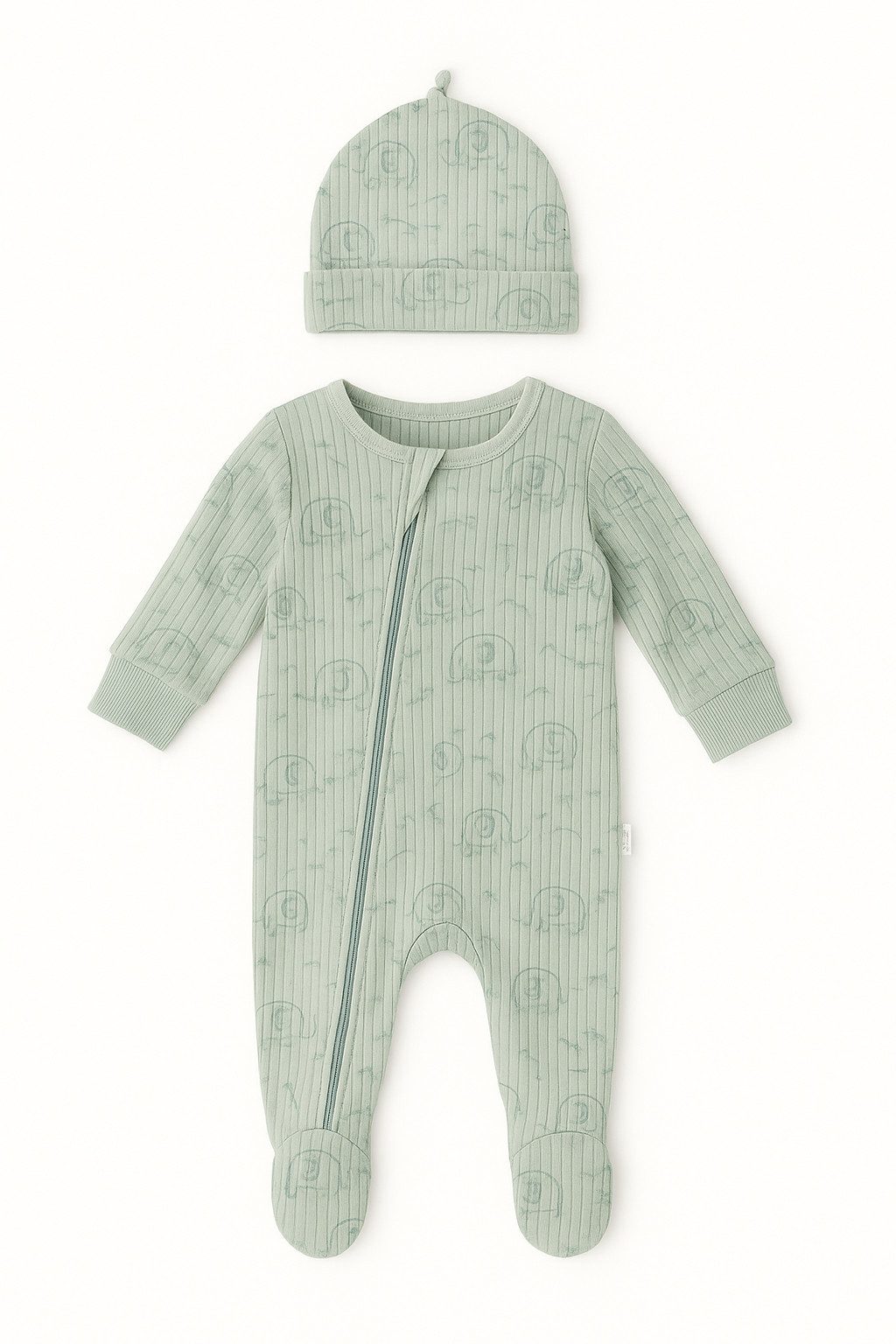 Strampler Baby Strampler mit Fuß + Mütze, Grün, 100 % Baumwolle, Jungen/Mädchen