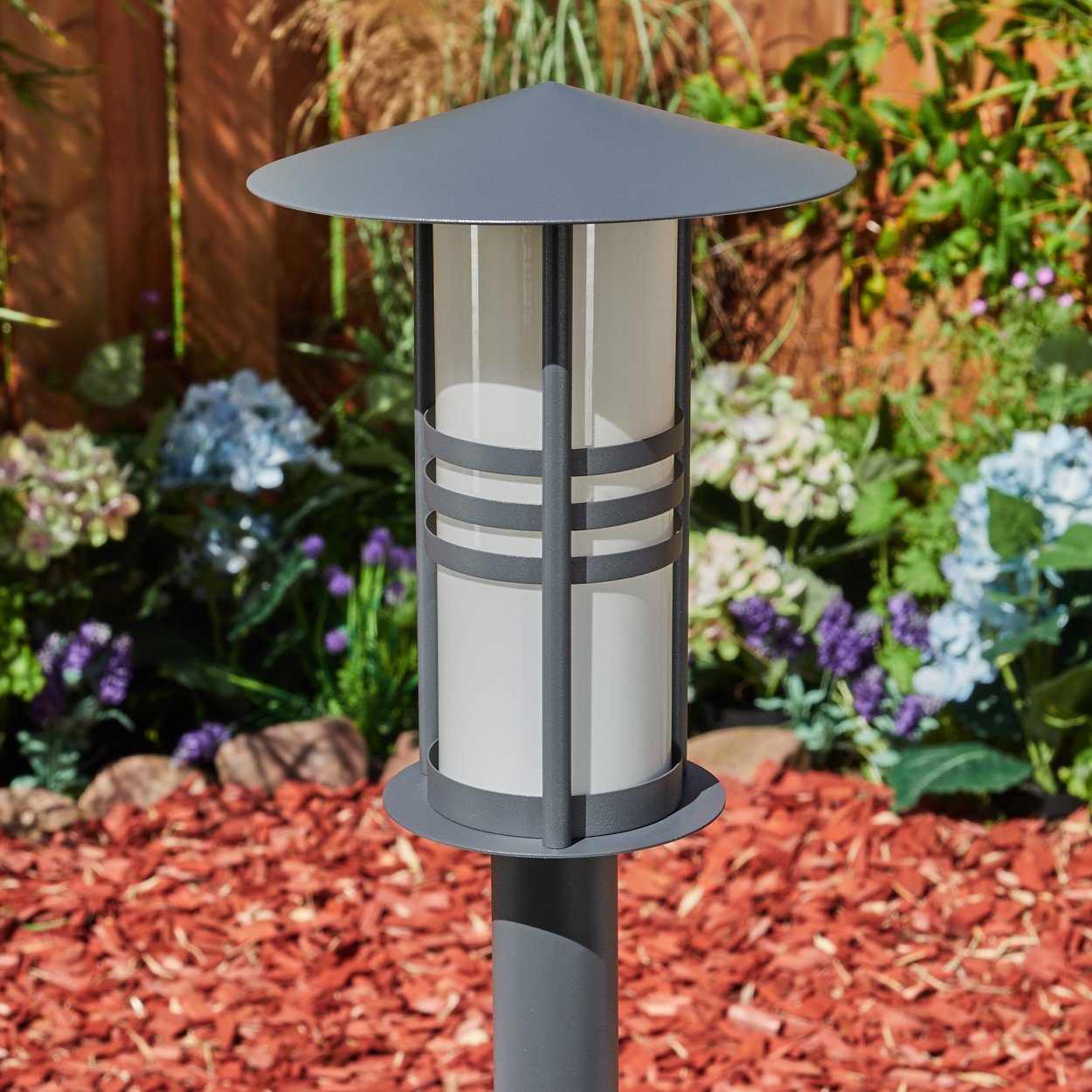 hofstein Pollerleuchte Wegeleuchte aus Metall/Glas in Anthrazit/Milchglas, ohne Leuchtmittel, Außenleuchte, Gartenbeleuchtung IP44, 1xE27, ohne Leuchtmittel