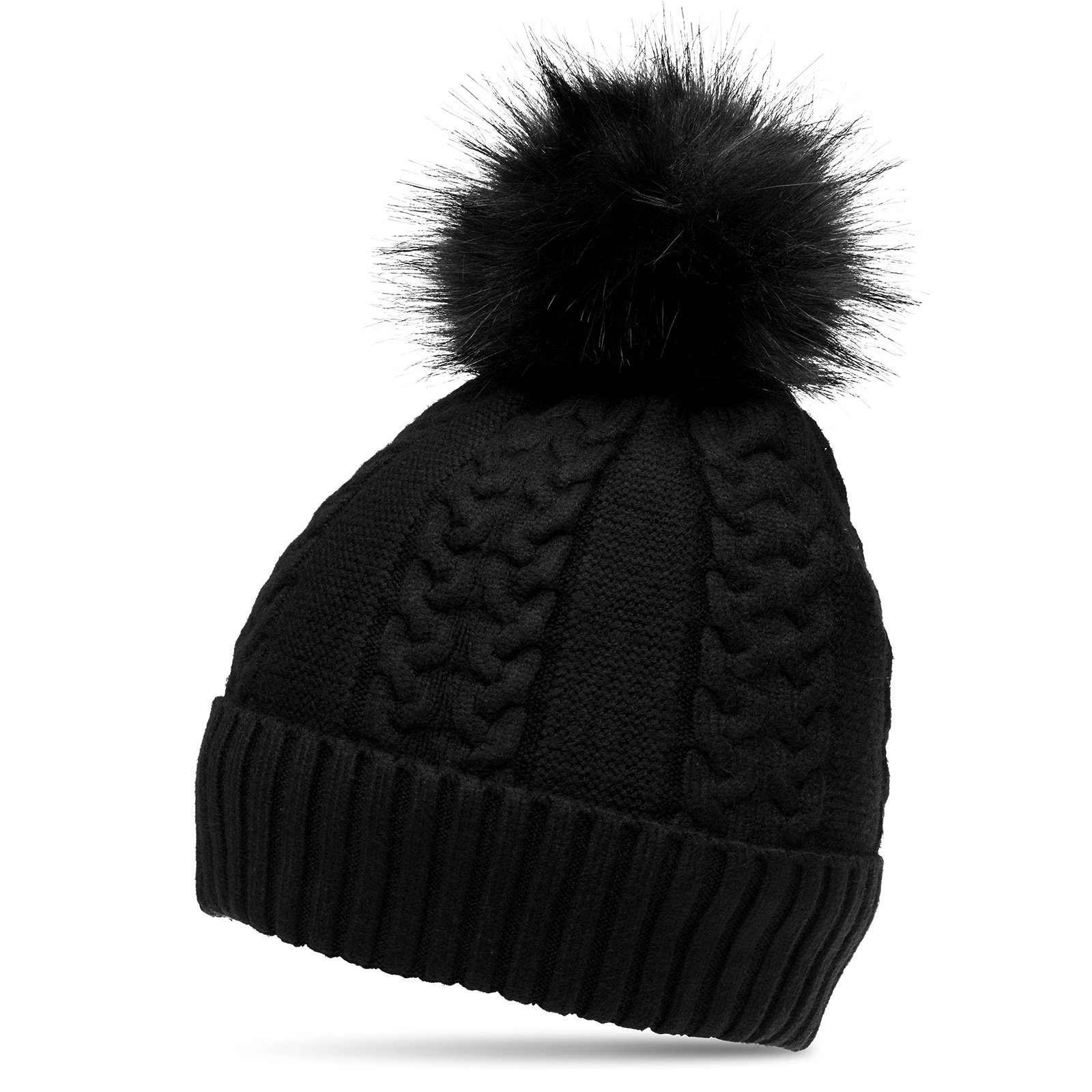 Caspar Bommelmütze MU160 Damen gefütterte Mütze Strickmütze mit Kunstfell Bommel