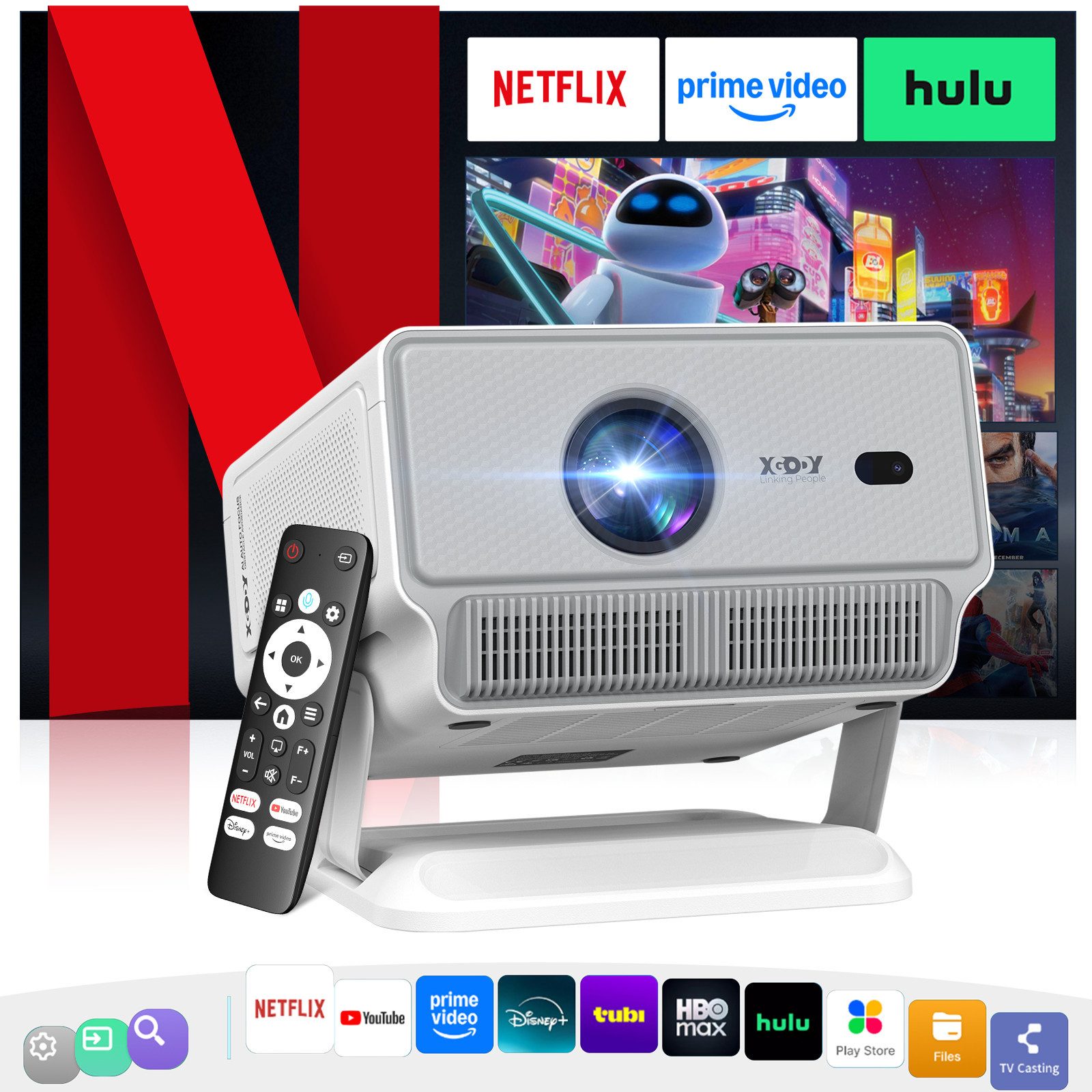 XGODY Native 1080P Full HD Beamer 4K Unterstützt, Kompatibel mit Netflix LCD-Beamer (1200 lm, 1000:1, 3840 x 2160 px, 1200 ANSI Autofokus Outdoor Deckenmontage Projektor für Handy)