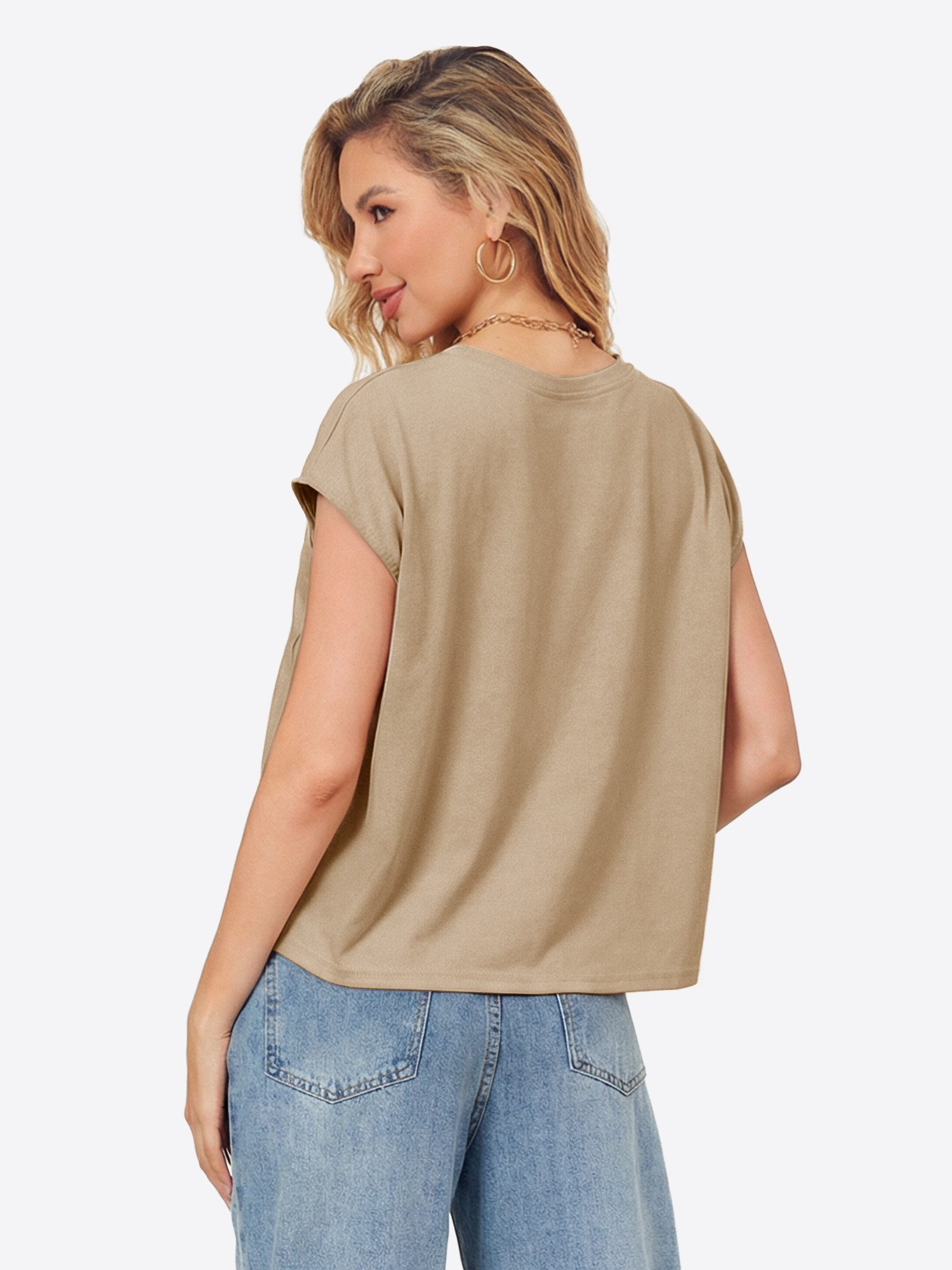 Imily Bela T-Shirt Damen weit geschnitten Bluse mit Brusttasche (Packung, 1 günstig online kaufen