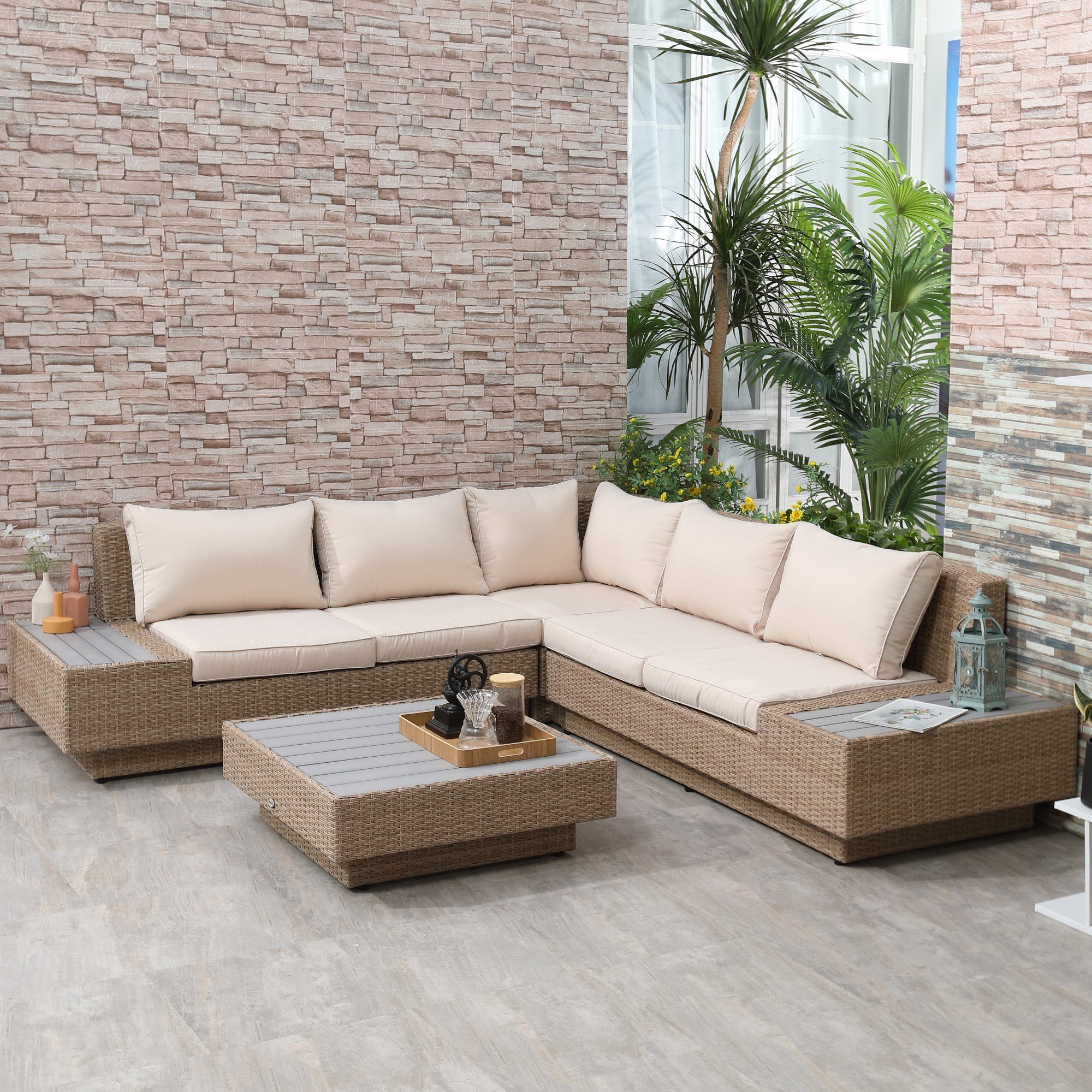 Outsunny Sitzgruppe 4-tlg. Luxus Polyrattan Gartengarnitur, (Gartenmöbel, 4 günstig online kaufen