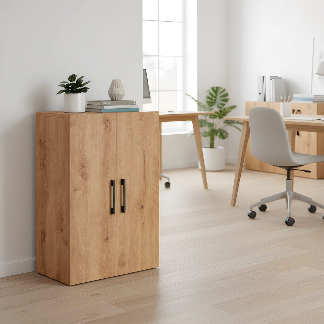 Bellamio Mehrzweckschrank Apol 88 cm hoch (3 Fächer, Eichenoptik) Büroschrank verfügbar mit & ohne Schublade