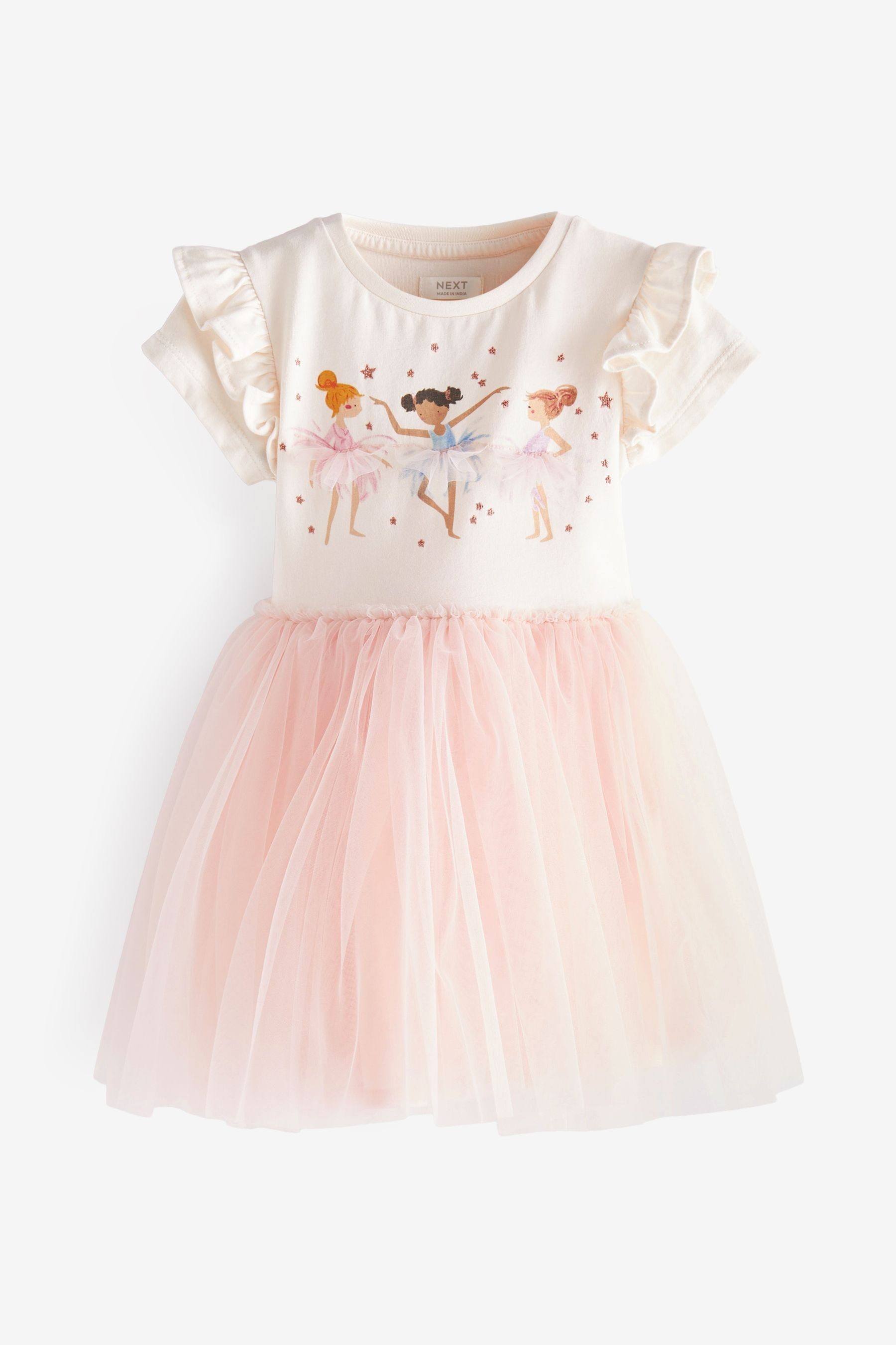 Pink (1-tlg) 2-in-1-Kleid Ballerina Next mit Kleid Rock Kurzärmeliges