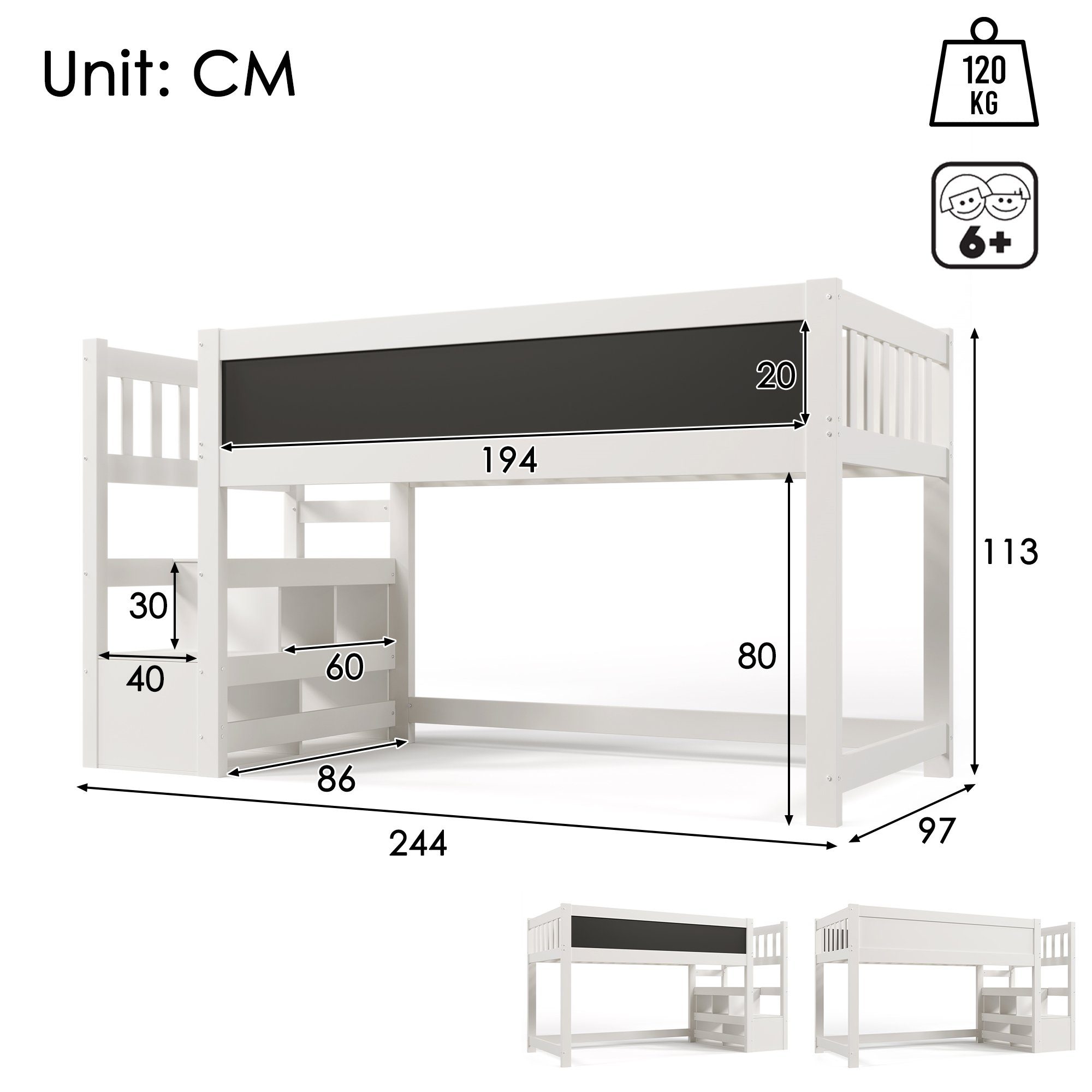 und mit Kinderbett Massivholz Tafel 90x200cm Stauraumtreppe Hochbett Flieks Etagenbett