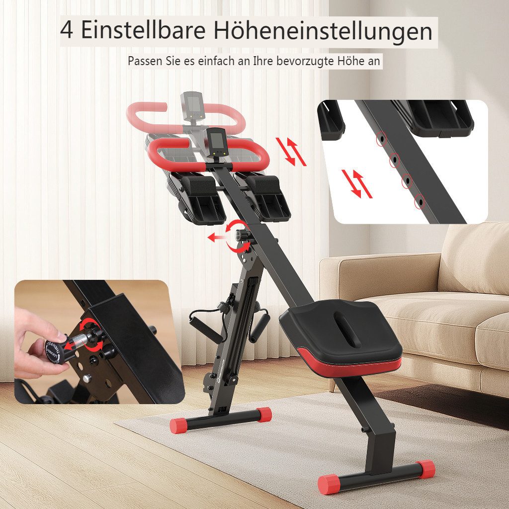 Insma Rudergerät 4-in-1 Rudergerät mit LCD-Display (Heimtrainer für Ganzkörpertraining), 4 Höhenstufen und 4 Neigungswinkeln einstellbar, klappbar