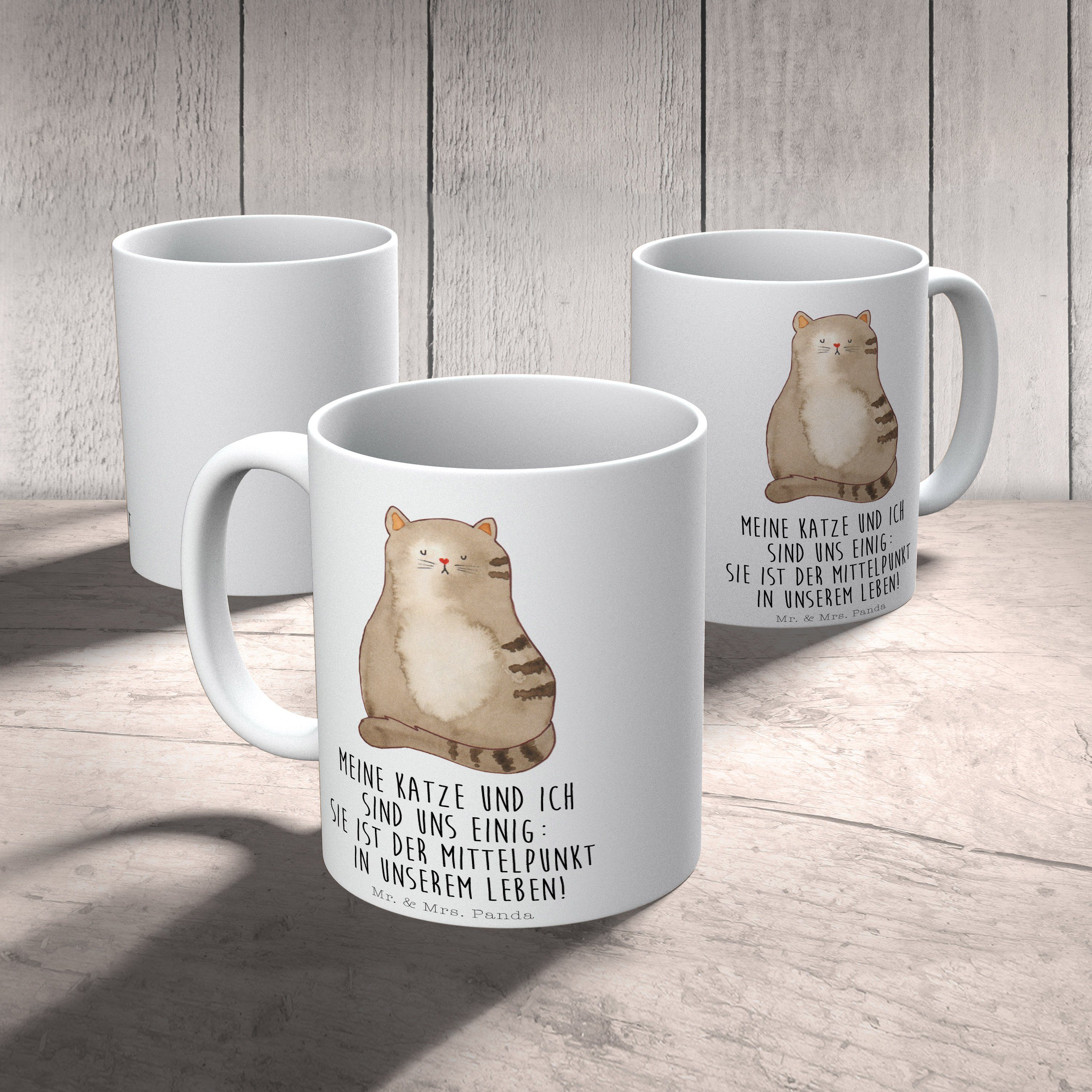 Geschenk, Porzellantasse, Panda Katze - & Mr. Motive, Weiß Katzen, Mrs. Keramik Tasse sitzend Tasse -