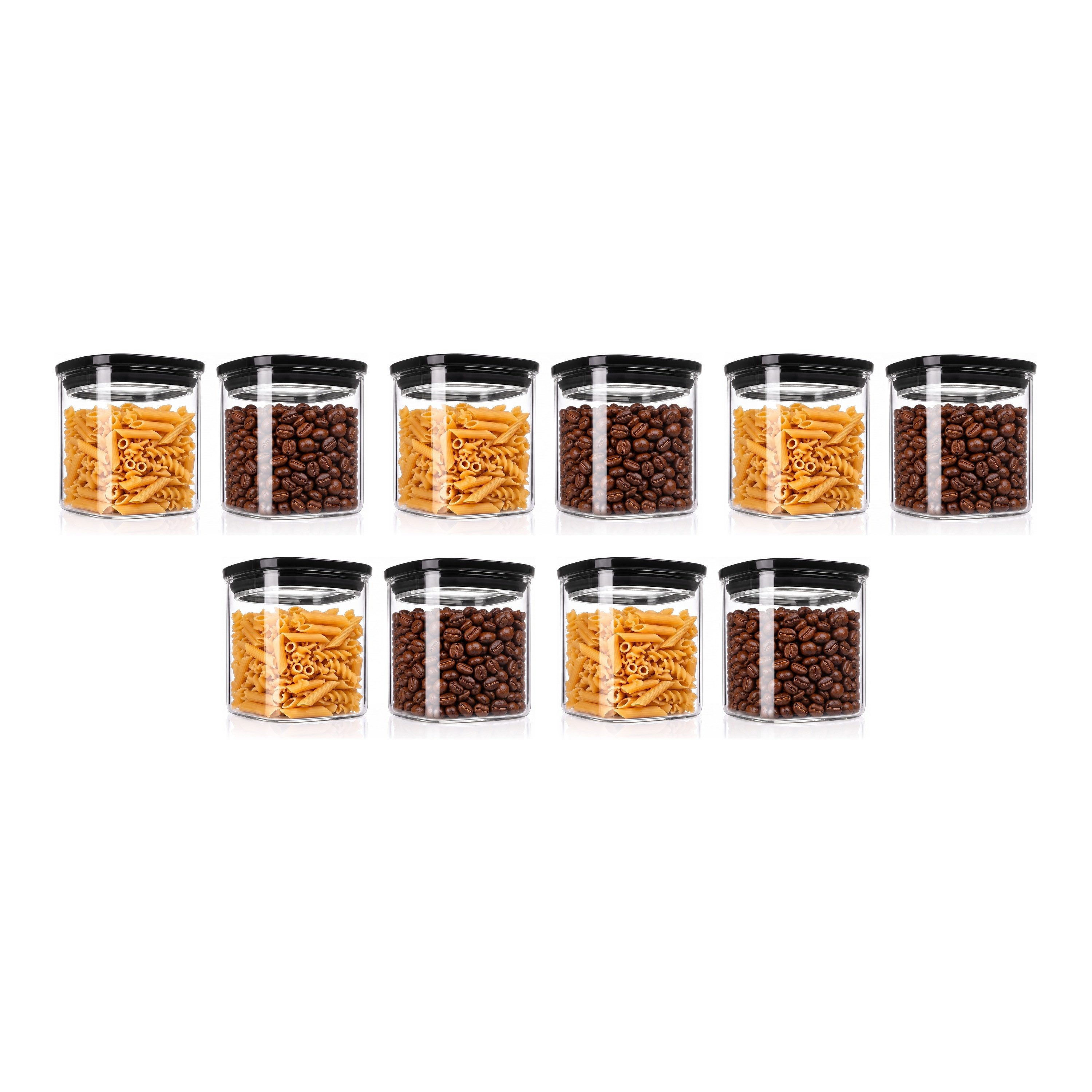 Arendo Vorratsglas eckig mit Glasdeckel und Silikondichtung, luftdicht, Borosilikatglas, (Packung, 10-tlg., 10 x 800 ml), Glas gefrier-, mikrowellen- & spülmaschinenfest, -40 bis +400 °C