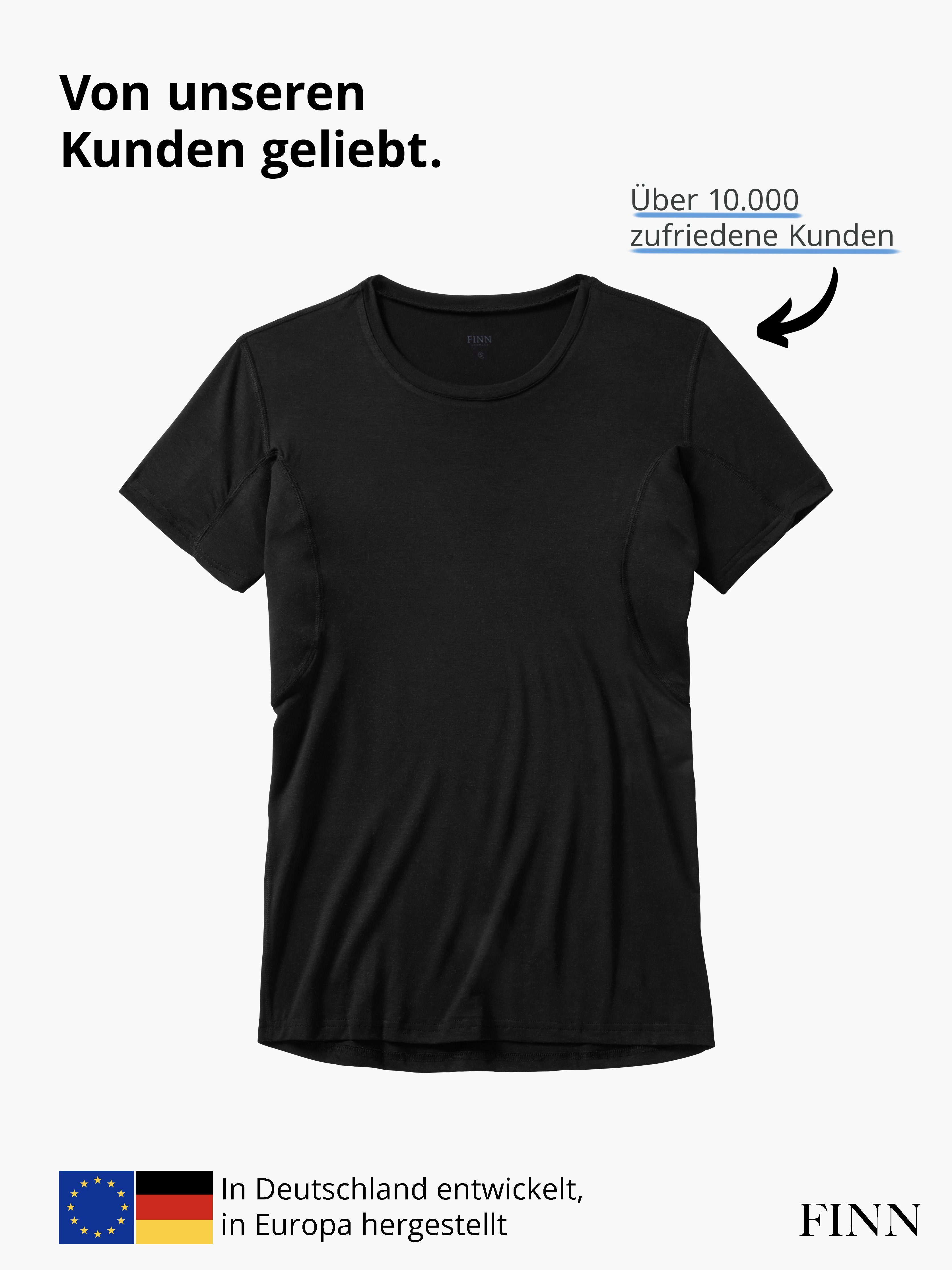 Wirkung garantierte Schweißflecken, Schwarz Design vor Anti-Schweiß mit Herren FINN Unterhemd 100% Rundhals Schutz Unterhemd