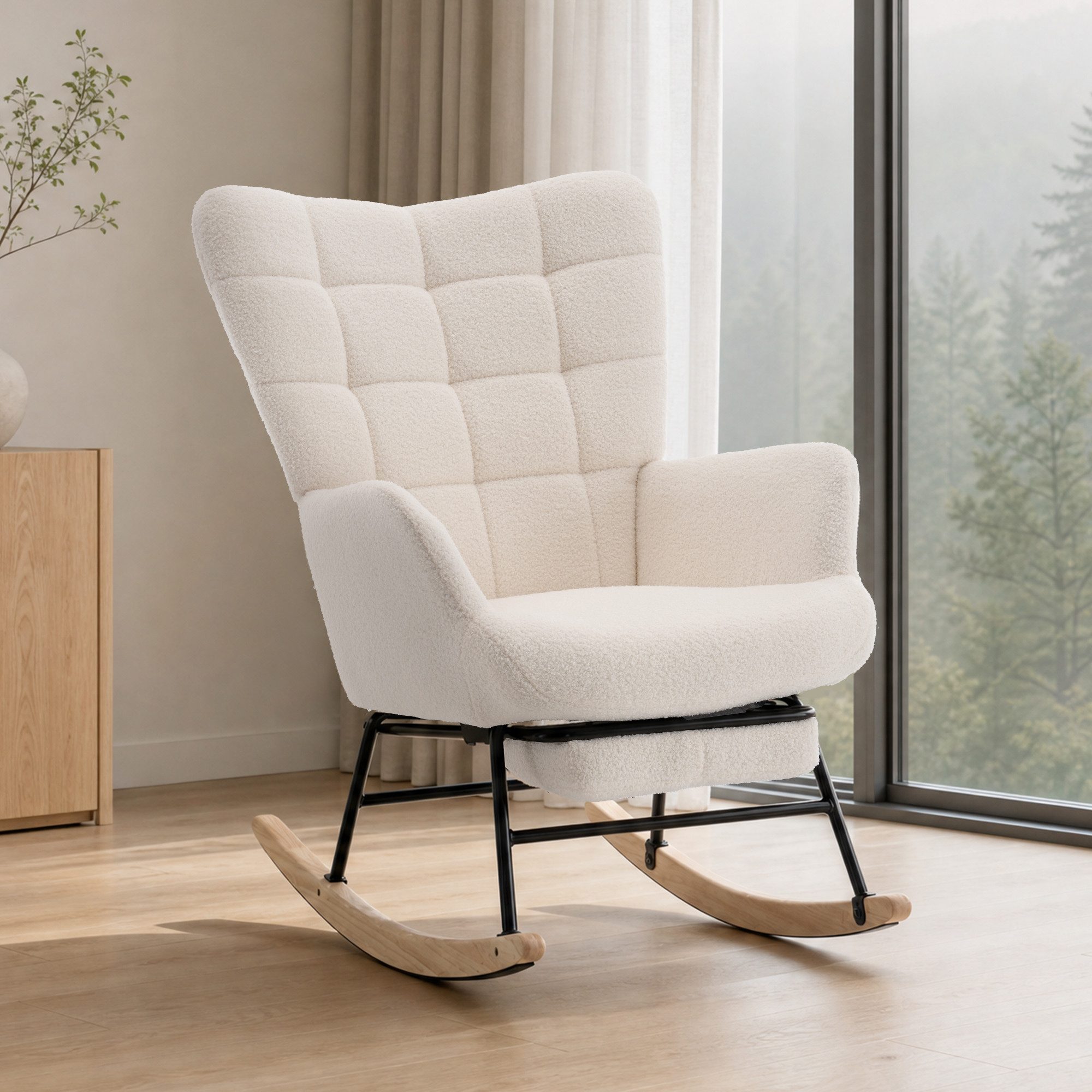 STILVORA Schaukelstuhl Schaukelsessel wohnzimmer Relaxsessel mit Fußstütze,beige (Sherpa-Fleece & hoher Rückenlehne), für Wohnzimmer, Schlafzimmer, Leseecke und Ruhebereiche
