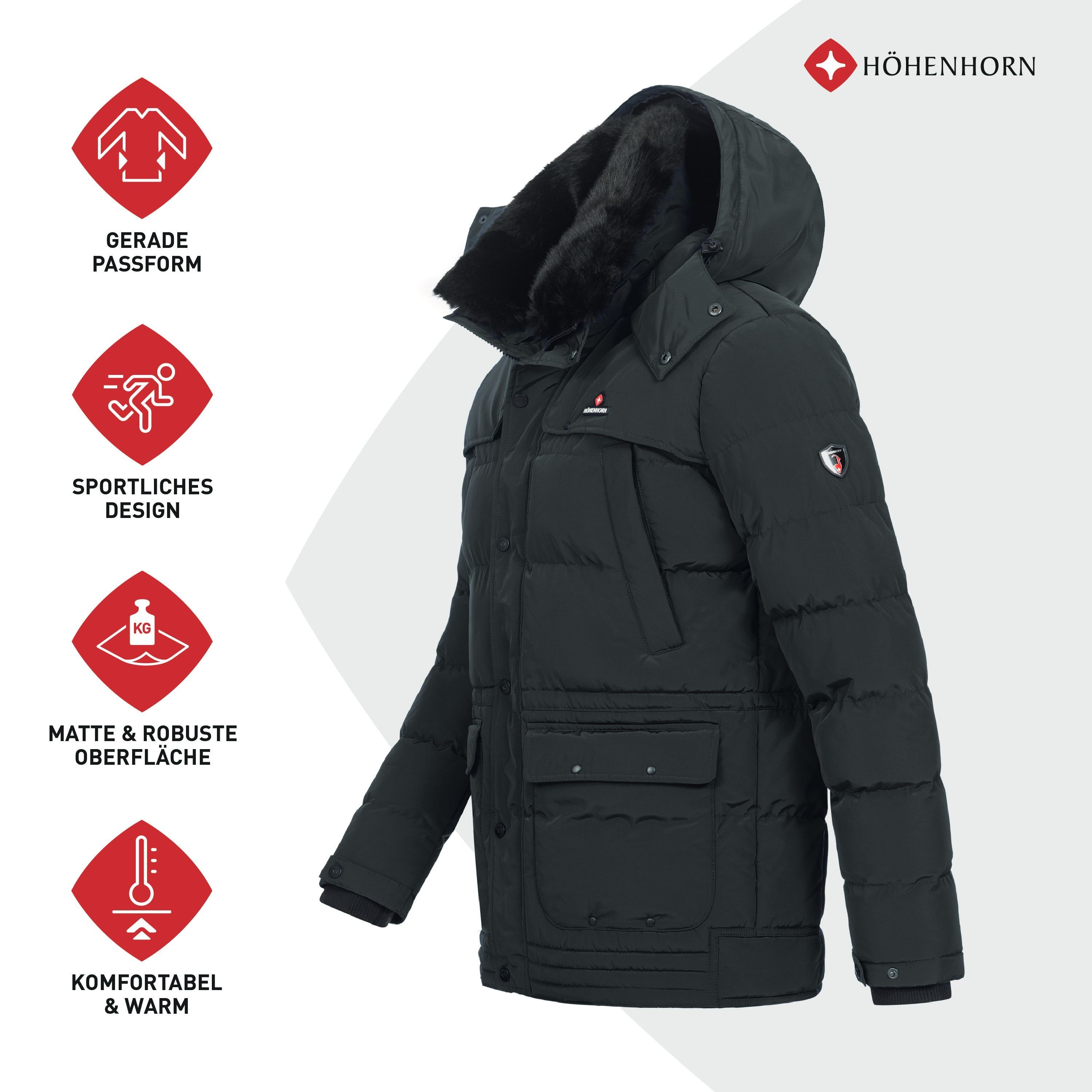 Höhenhorn Winterjacke Achalm Herren Winter Jacke für Männer Quilted Steppjacke Gefüttert abnehmbarer Kunstfellkragen sowie Kapuze, Microfleece Innenseite