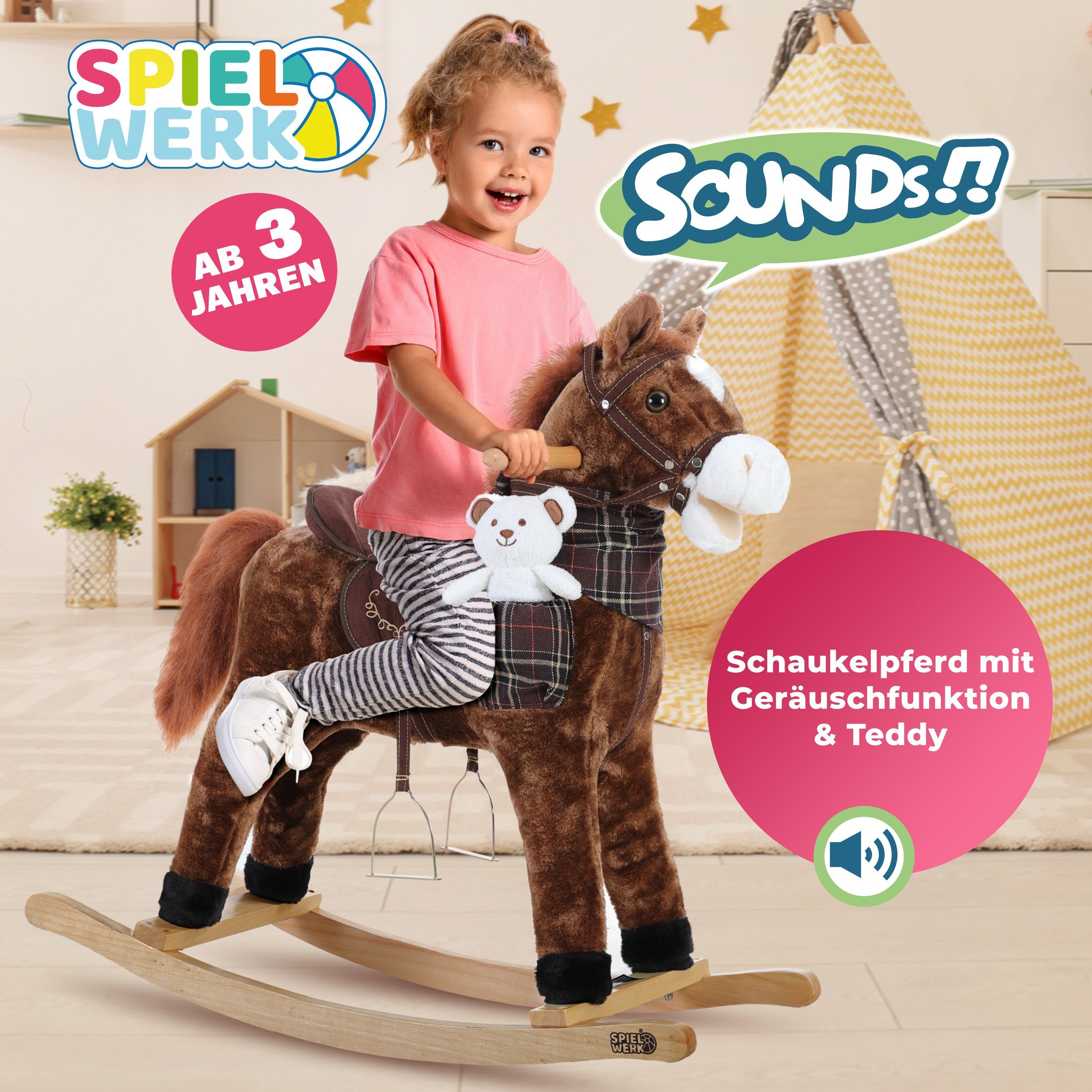 Deuba Schaukeltier Pferd, Schaukelpferd Schaukeltier Sattel Steigbügel Kind günstig online kaufen