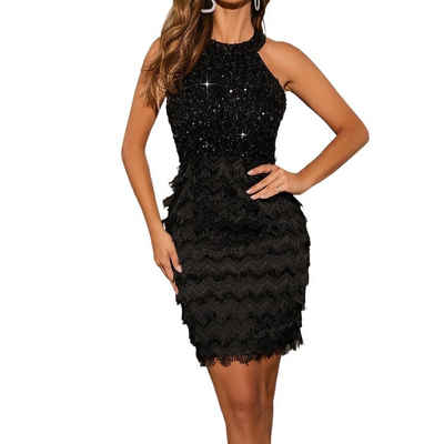 RUZU UG Partykleid Damen Sexy Abendkleid mit Quasten und Pailletten Fischschwanzkleid