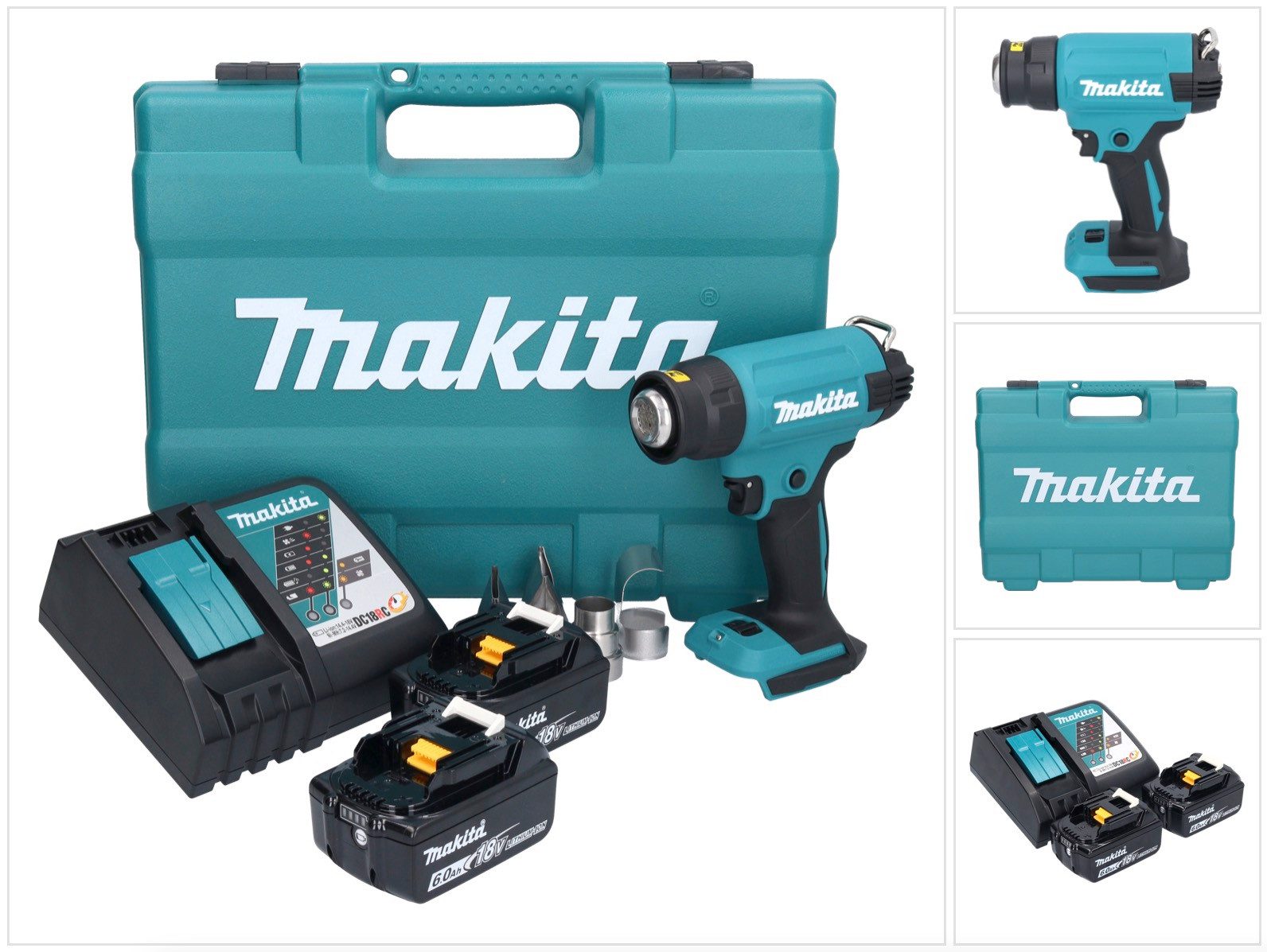 Makita Akku-Heißluftgebläse DHG 181 RGK 18 V 150 - 550°C + 2x Akku 6,0 Ah + Ladegerät + Koffer