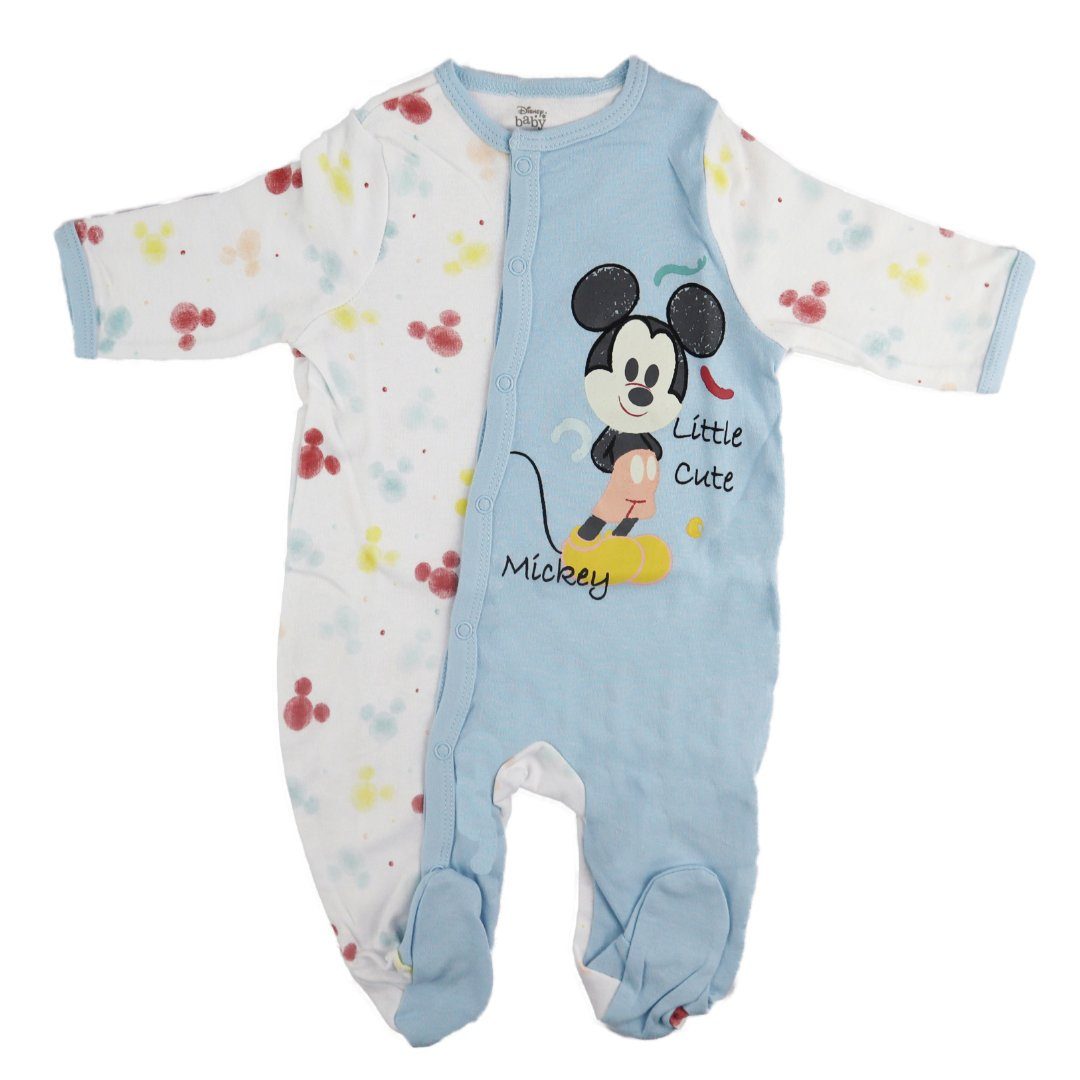 Disney Langarmwickelbody Disney Mickey Maus Baby Kleinkind Strampler Einteiler Gr. 62 bis 92, 100% Baumwolle Blau