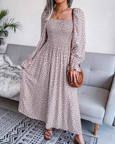 BlauWave Maxikleid Langes Kleid mit Polka Dot (1-tlg., Langärmeliges Maxikleid mit quadratischem Ausschnitt) strandkleid