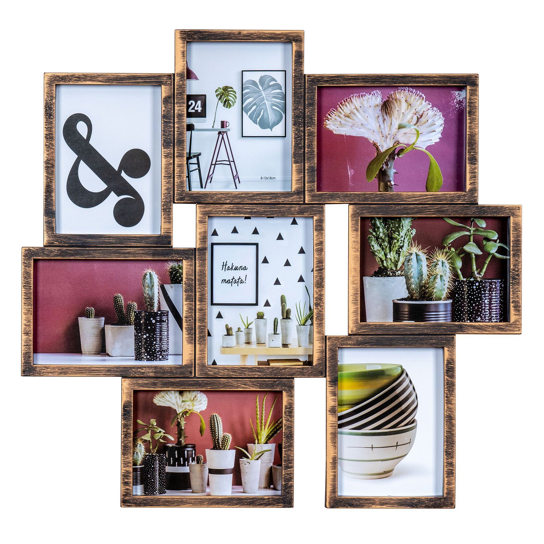 Levandeo® Bilderrahmen Collage, Bilderrahmen 8 Fotos 13x18 Kupfer Fotogaler günstig online kaufen