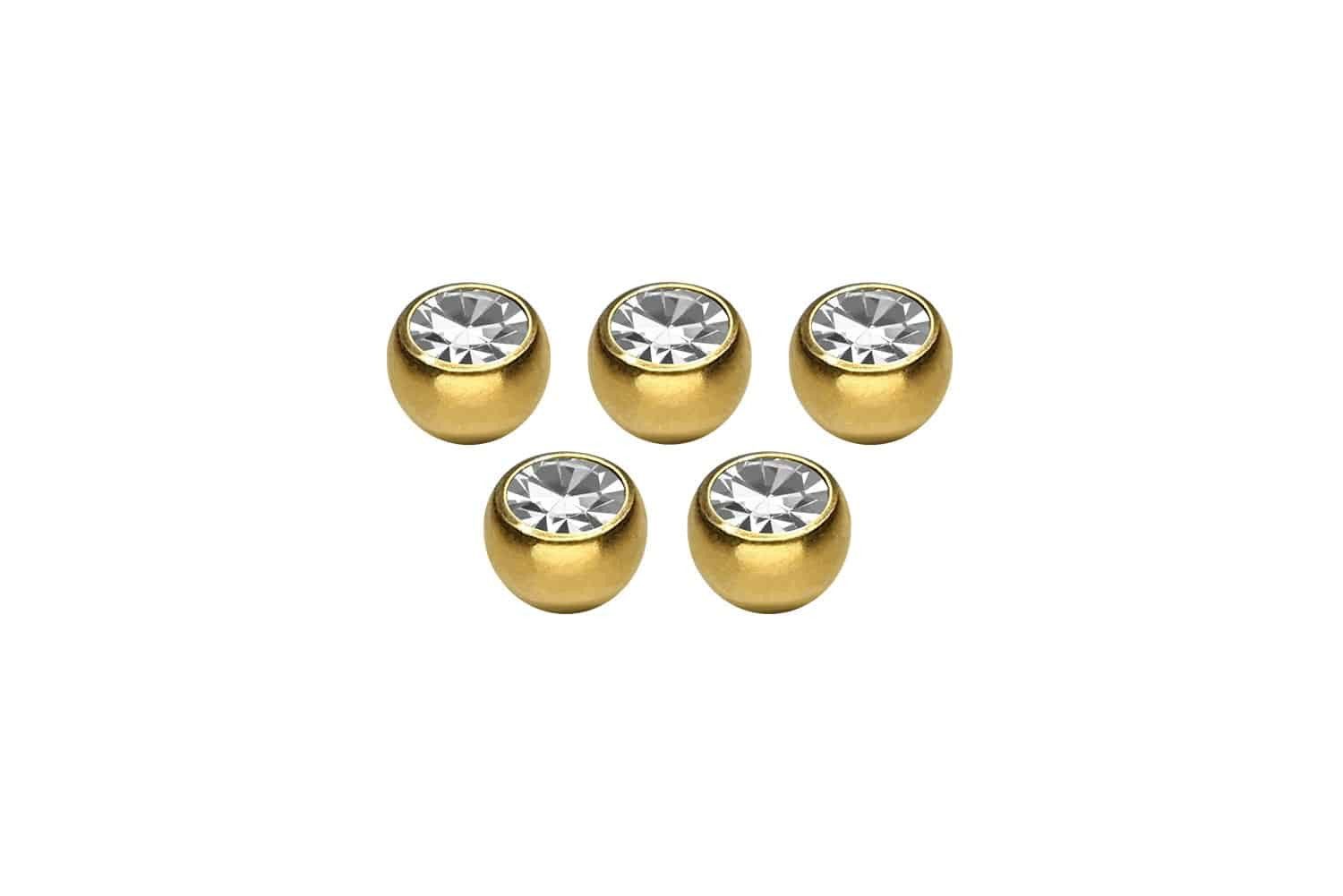 PIERCINGLINE Piercing-Set SET Chirurgenstahl Schraubkugel KRISTALL (Schraub-Aufsätze, 5er SET2 = 1,2 mm Gewinde)