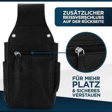 FLEXIBILITE Kellnerbörse Kellnertasche Echt Leder Bedienungsgeldbeutel Kellnerholster, EXTRA 47cm Stahlkette - Hinterfach für Handy etc.