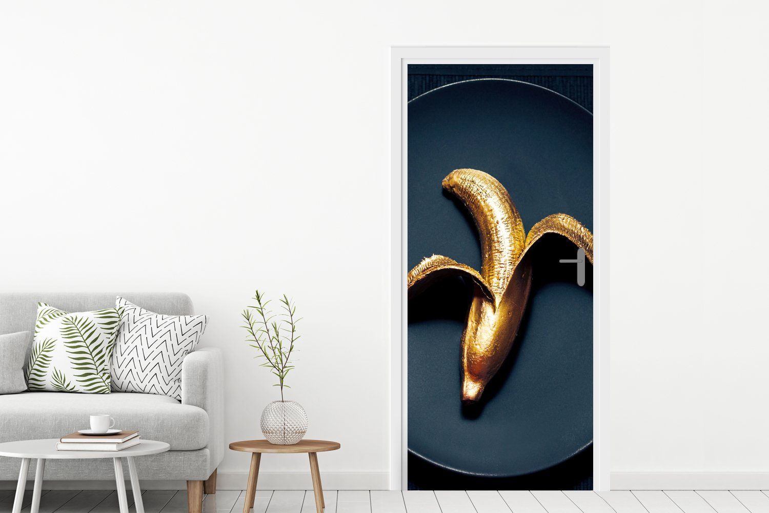 Matt, Banane für Türaufkleber, St), Tür, Hintergrund, 75x205 bedruckt, auf Türtapete (1 cm Fototapete MuchoWow Goldene dunklem