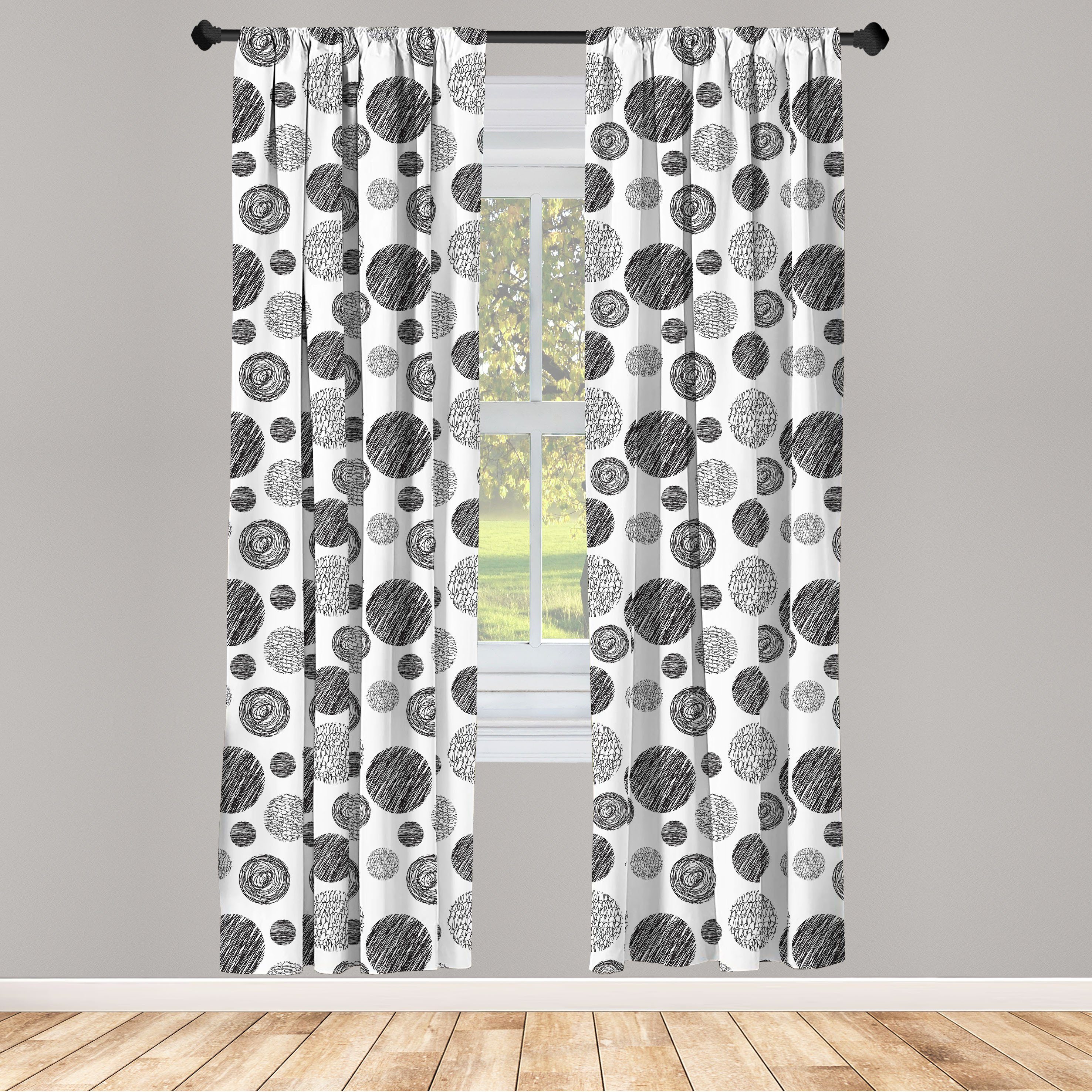 Gardine Vorhang für Wohnzimmer Schlafzimmer Dekor, Abakuhaus, Microfaser, Abstrakt Circular Doodles Dots