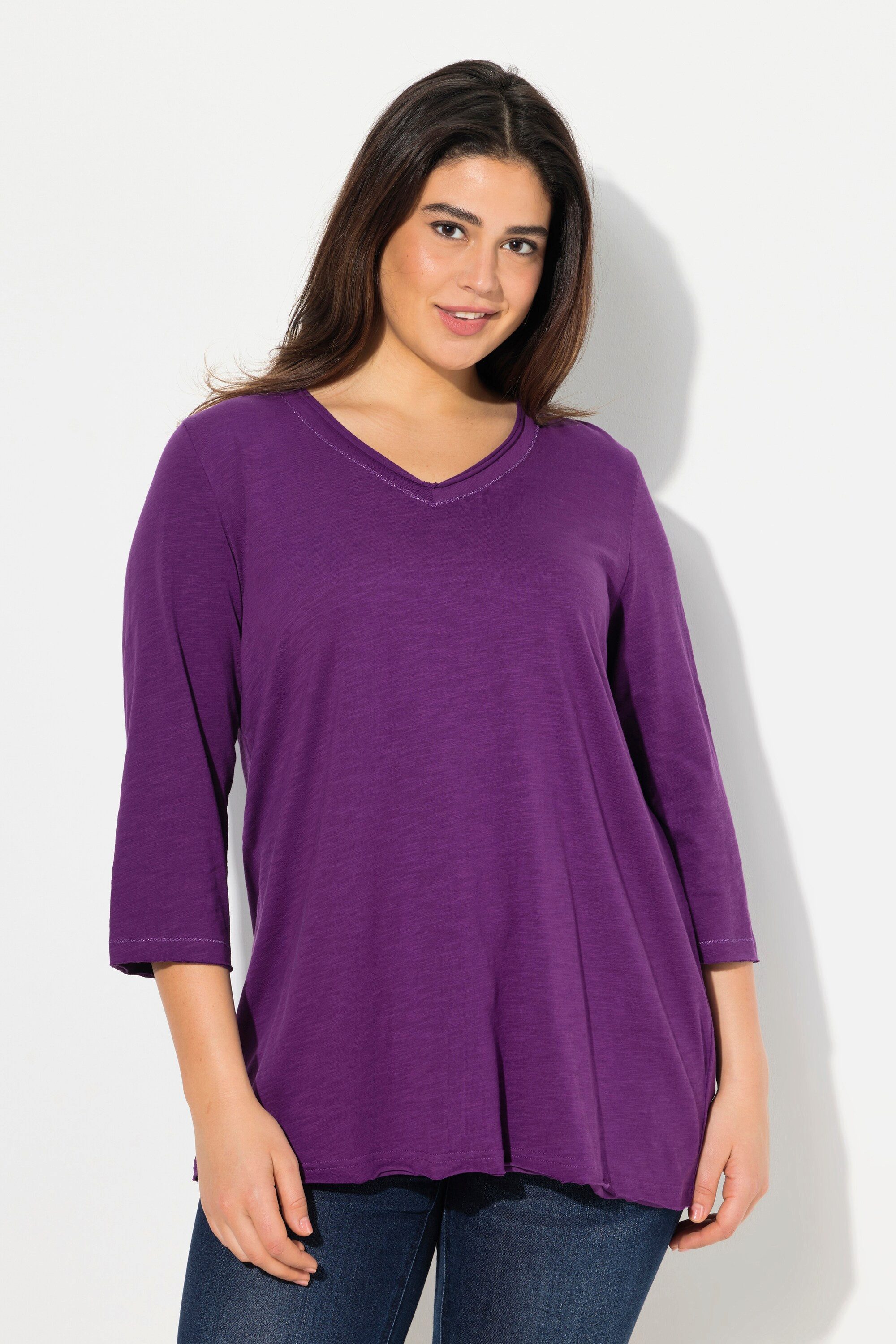 Ulla Popken T-Shirt Shirt Metallic-Nähte V-Ausschnitt günstig online kaufen