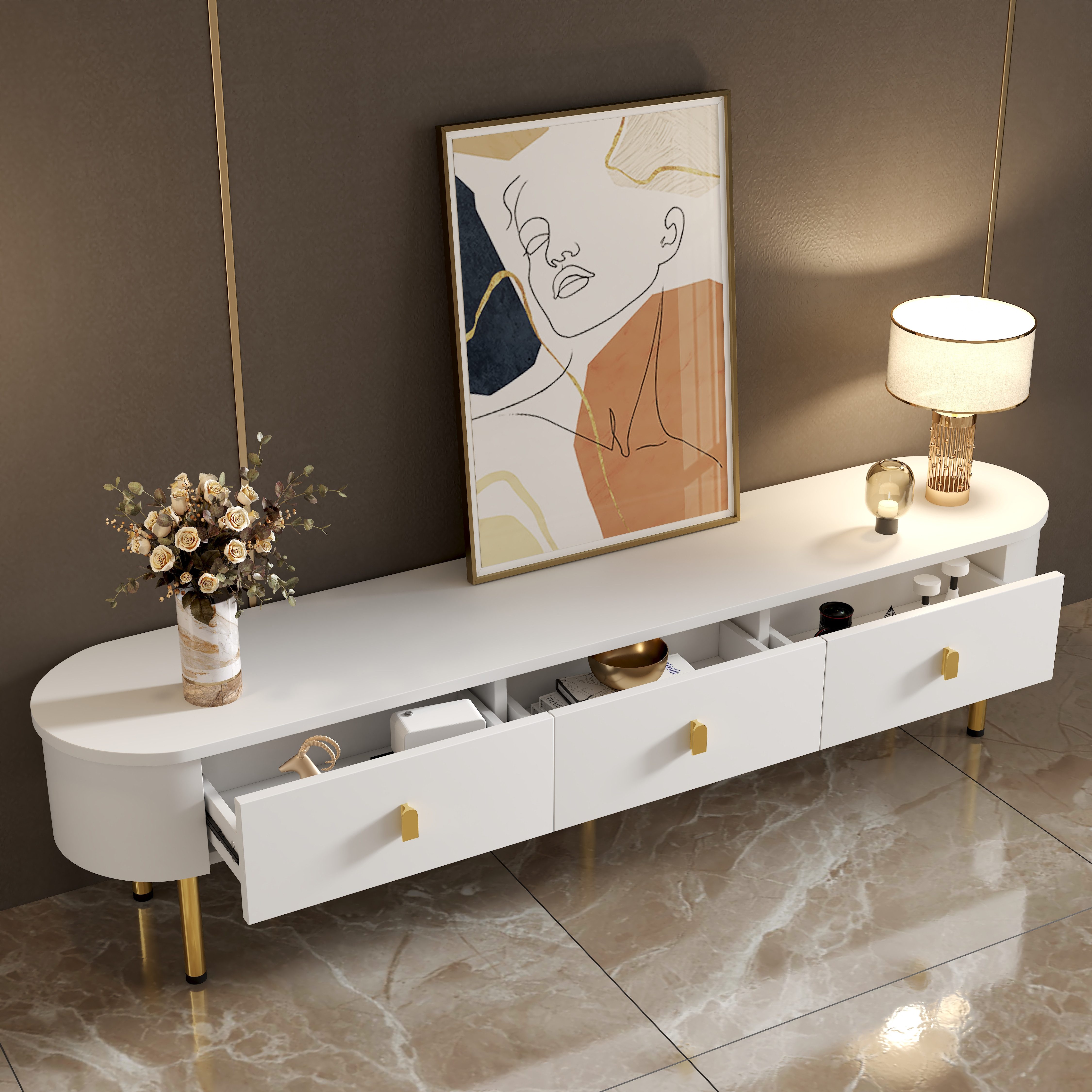 HAUSS SPOLE Wohnzimmer-Set mit Schubladen, goldenen Griffen und Beinen, ges günstig online kaufen