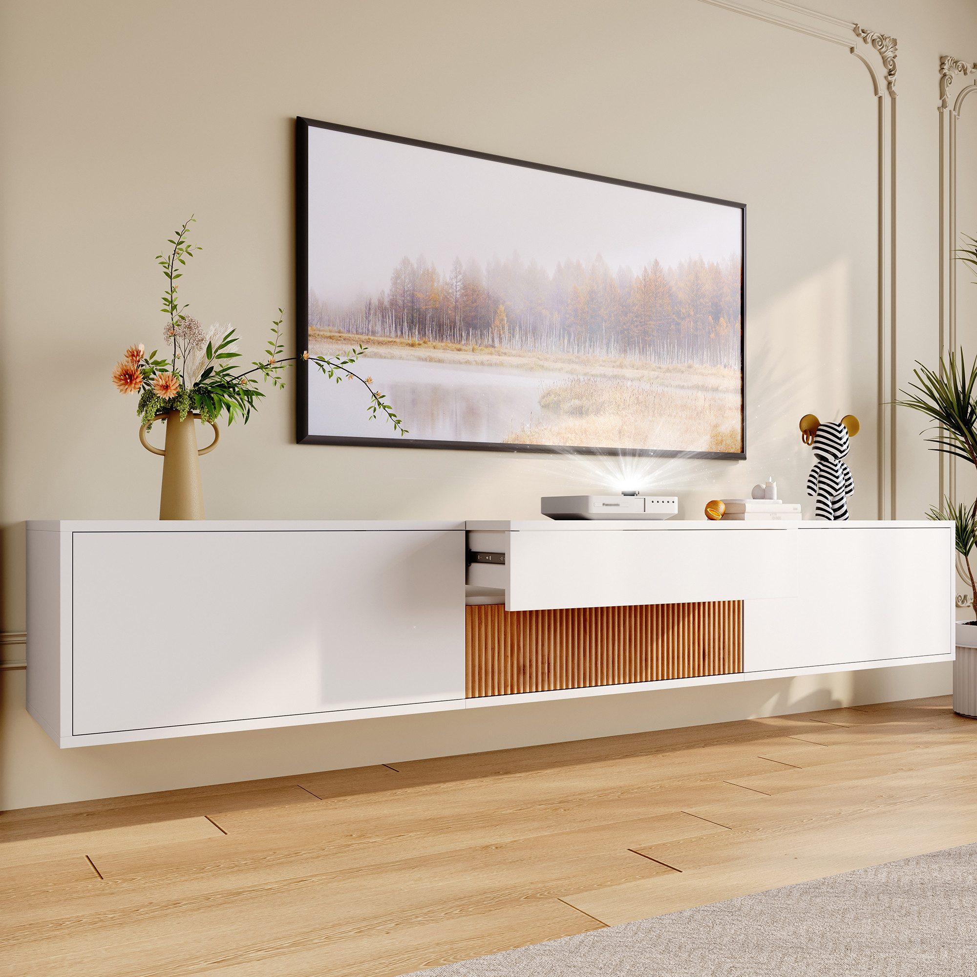 Merax Lowboard mit ausziehbarer Projektorablage (Wand- oder Bodenmontage, 1 günstig online kaufen