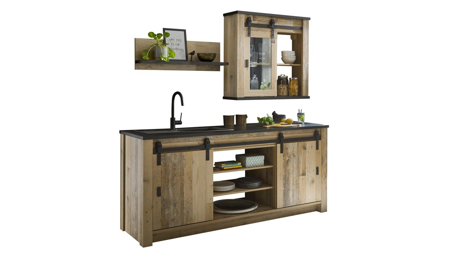 Möbel Akut Küchenzeile Küchenzeile Sherwood Old Grey hell 3-teilig 161 cm