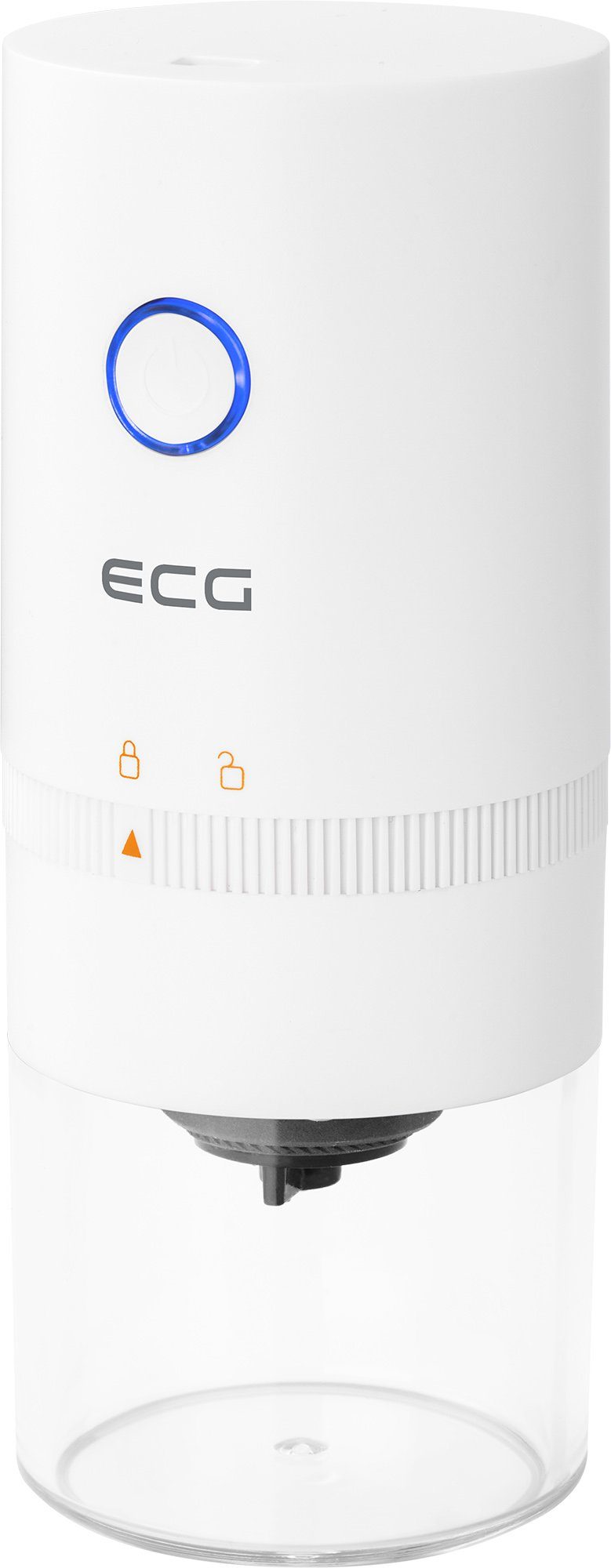 ECG Kaffeemühle KM 150 Minimo white, 120 W, Konische keramische Mahlsteine, 30,00 g Bohnenbehälter, Einstellung des Mahlgrades, Sehr niedriger Geräuschpegel der Mühle