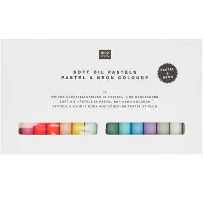 Rico Design Pastellkreide Soft Oil Pastels, 12 extra weiche Ölpastellkreiden, Pastell- & Neonfarben