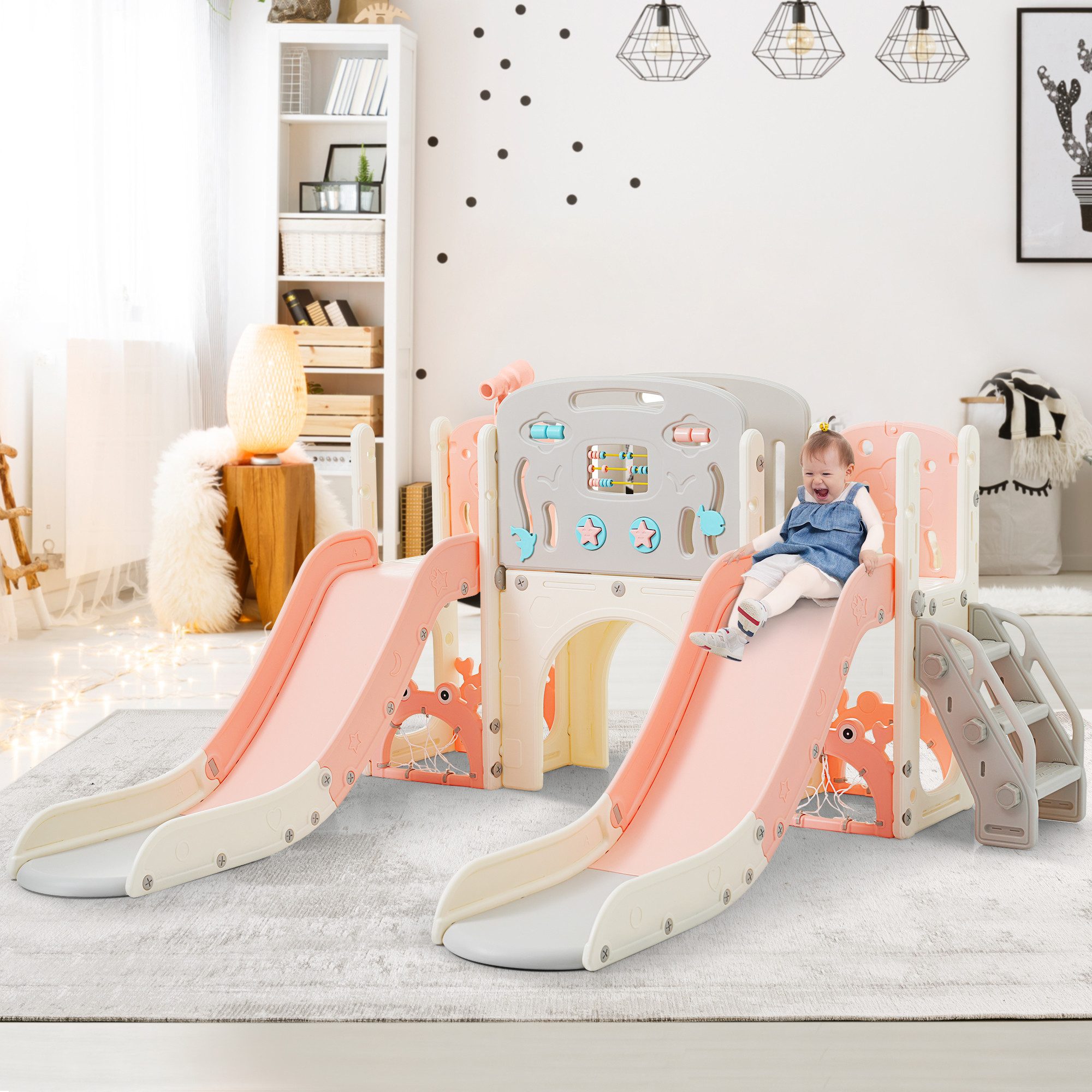 Merax Indoor-Rutsche Kinderrutsche mit Klettergerüst & Basketballkorb, (1-t günstig online kaufen