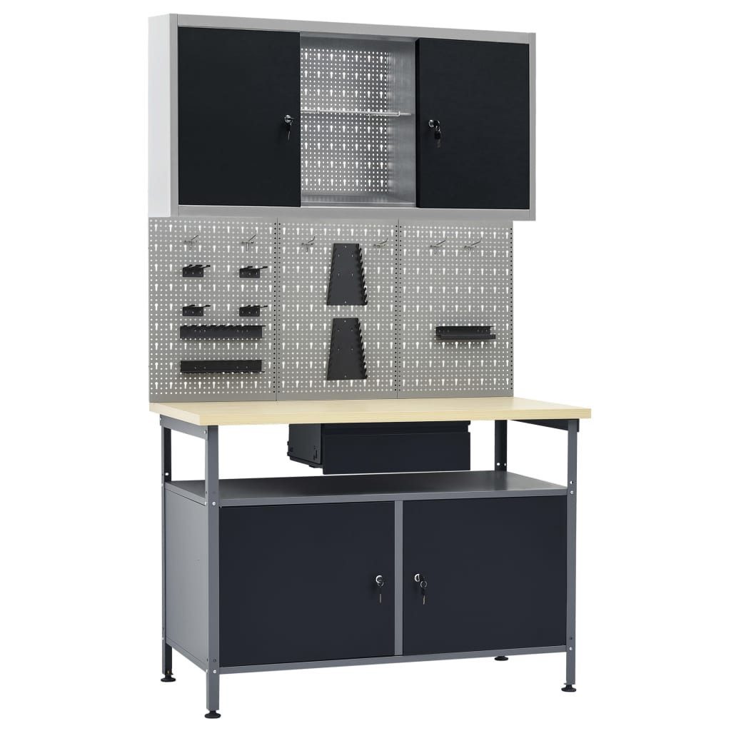 vidaXL Werkbank Werkbank mit 3 Werkzeugwänden und 1 Wandschrank, (1-tlg)