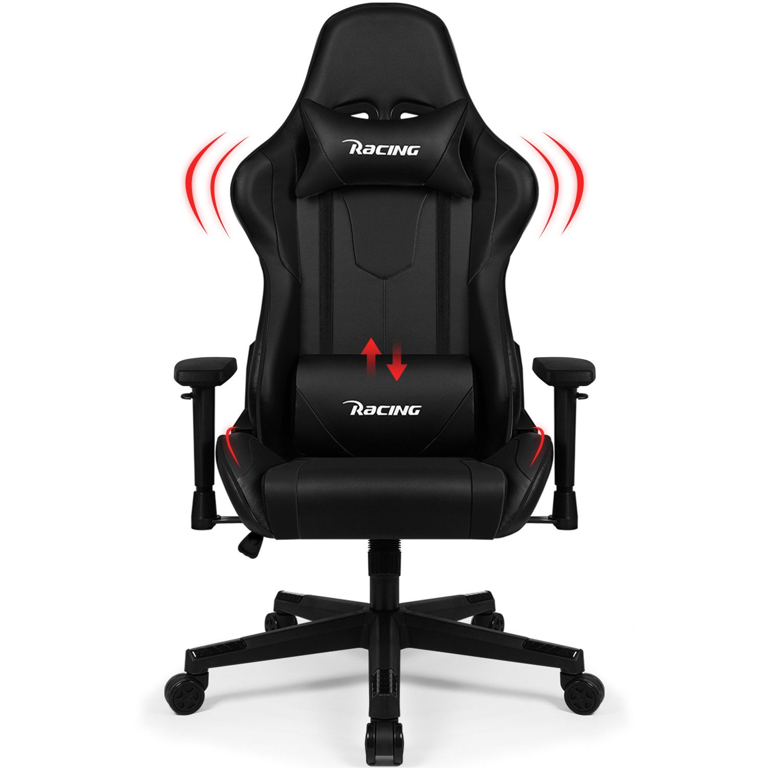 Lexzurn Gaming-Stuhl Gaming Stuhl, Bürostuhl Ergonomisch, Gaming Chair (mit verstellbare Kopfstütze und Lendenwirbelstütze, computerstuhl mit lendenkissen, Gamer stuhl Wippfunktion 90°-165), PC Gamer Racing Stuhl bis 150kg