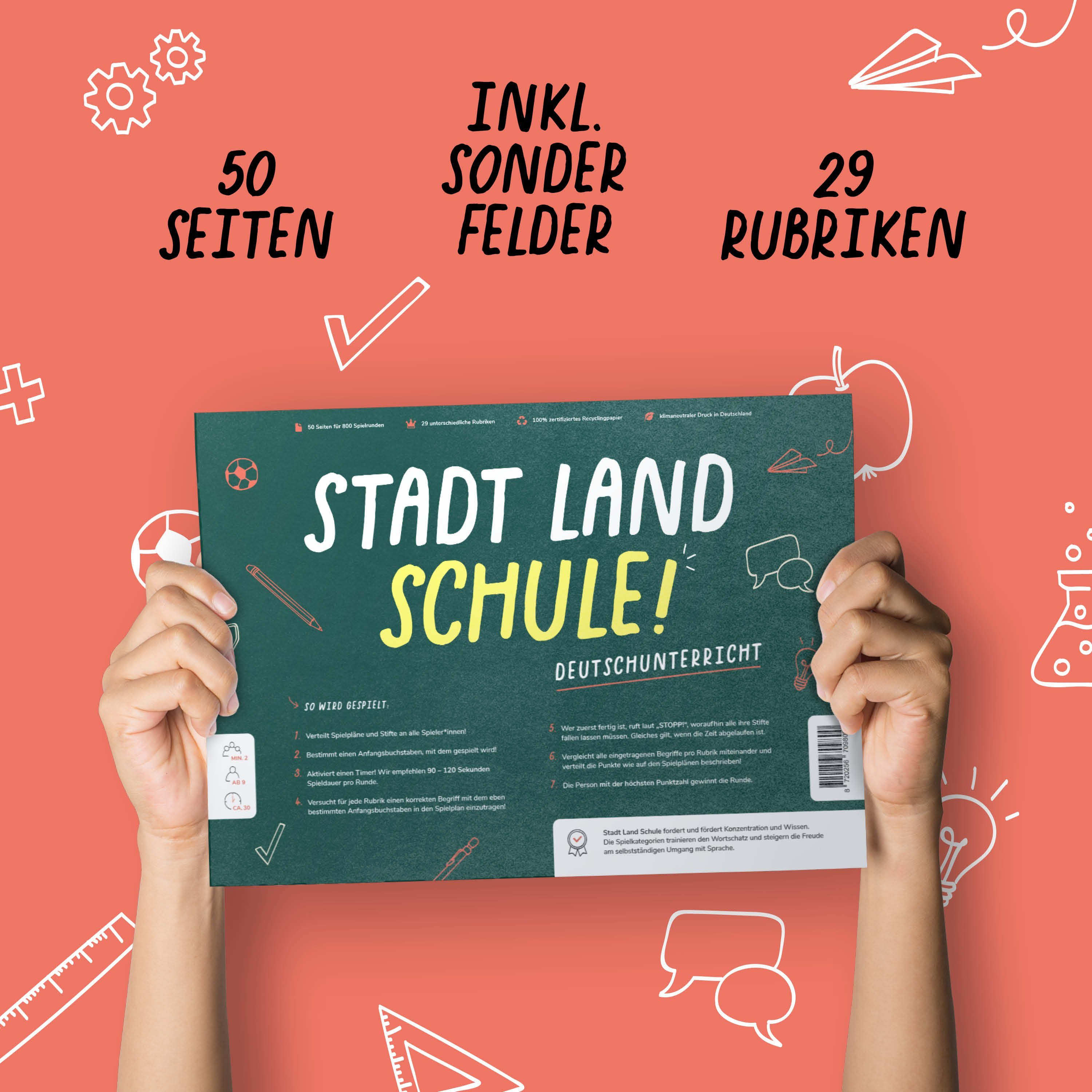 Pihu Spiel, Lernspiel STADT LAND Lernspiel gedruckt SCHULE Deutschunterricht, Klimaneutral (DEUTSCH), den für