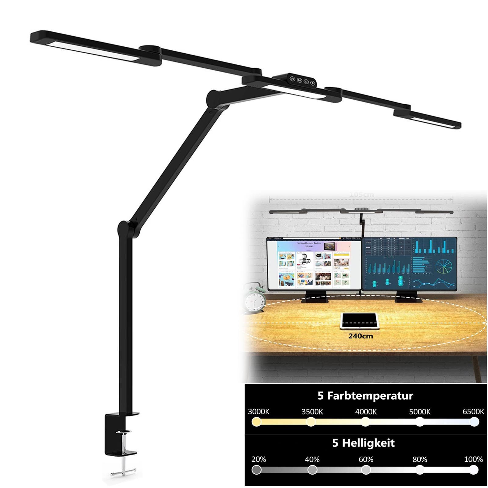 MUPOO LED Schreibtischlampe Doppelkopf Schreibtischlampe LED günstig online kaufen