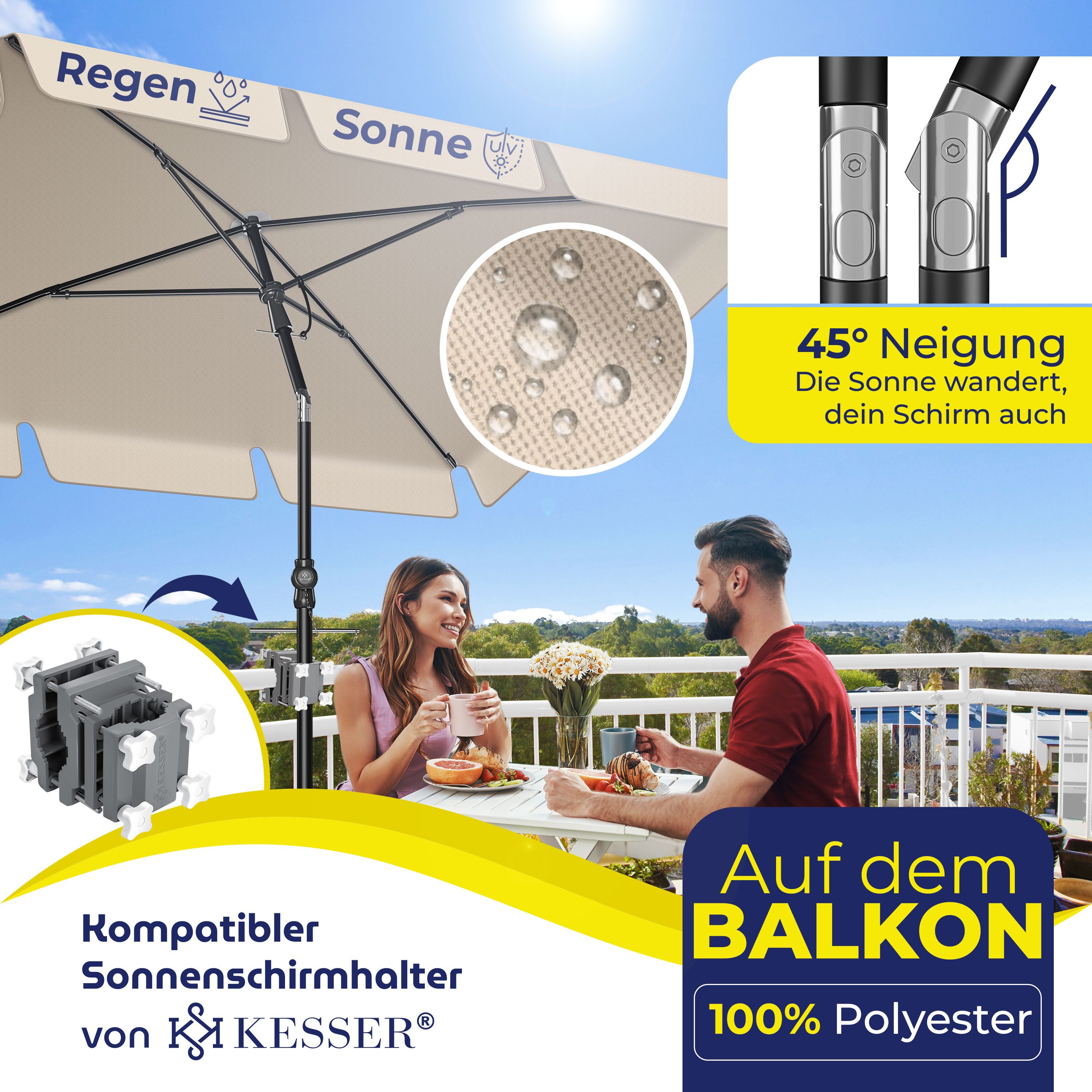 KESSER Sonnenschirm, Sonnenschirm Rechteckig Inkl. 2in1 günstig online kaufen