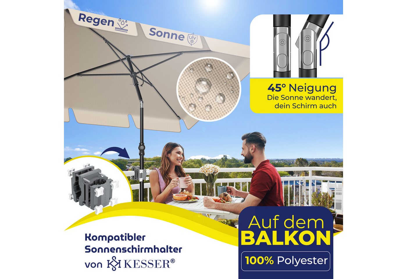 Thumbnail - KESSER Sonnenschirm, Sonnenschirm Rechteckig Inkl. 2in1 Abdeckung Transporttasche