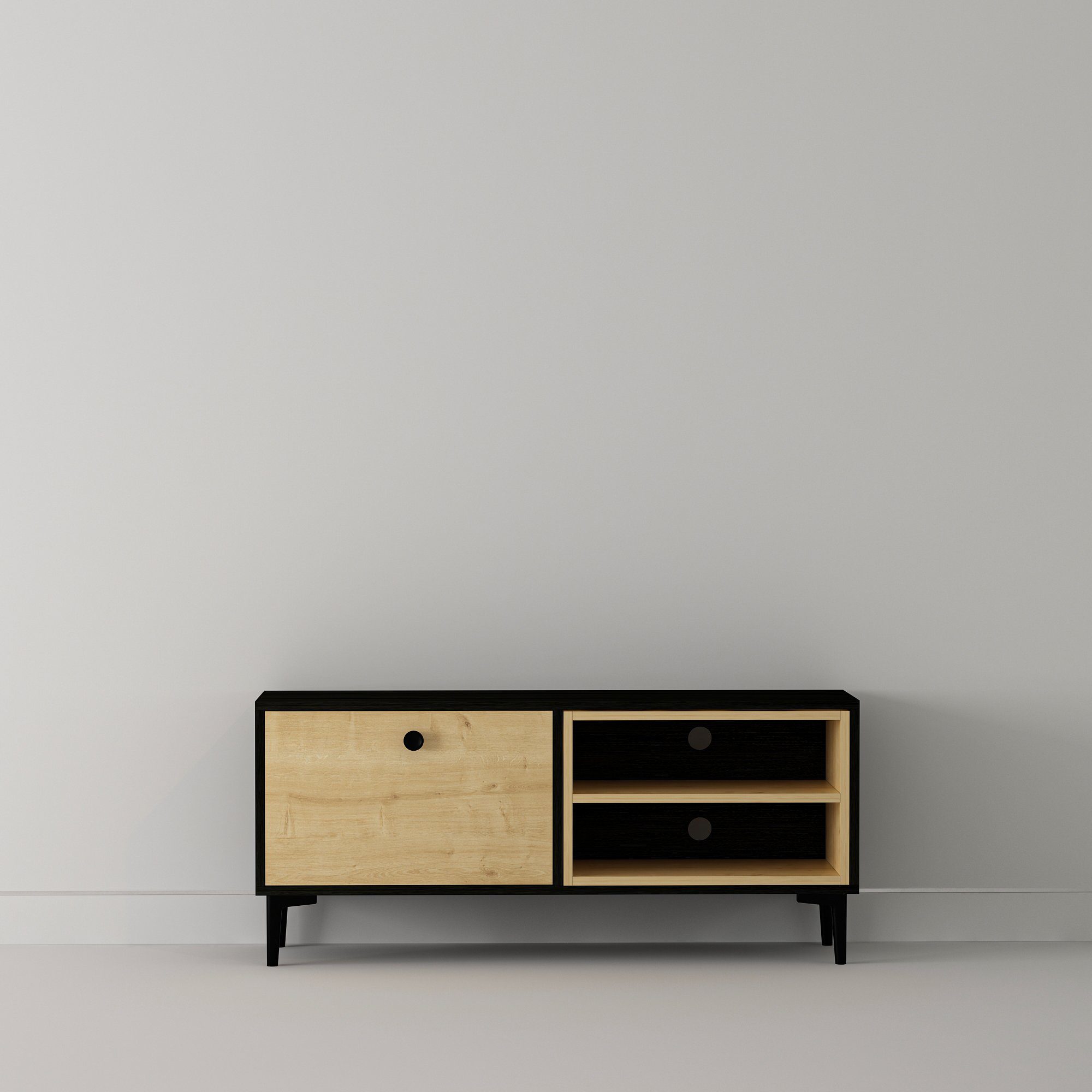 moebel17 TV-Regal TV Lowboard Alto Safir Schwarz Holzoptik 9642, Pflegeleichte Oberfläche