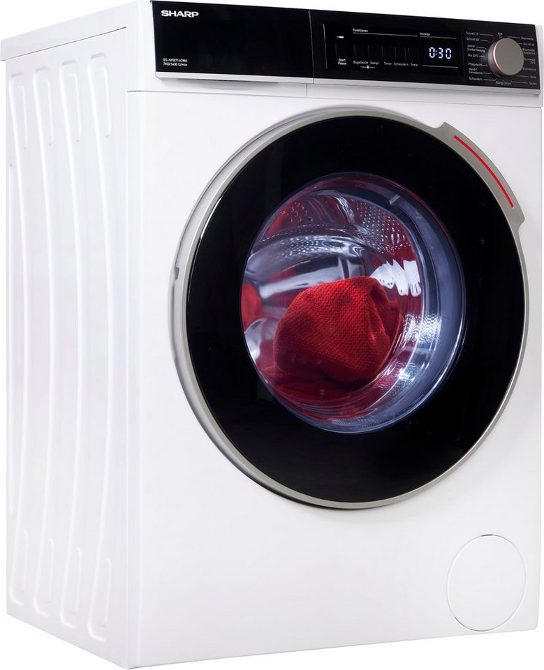 Sharp Waschmaschine ES-NFB714CWA-DE, 7 kg, 1400 U/min, Programmknebel und  SoftTouch-Bedienung mit LED-Display