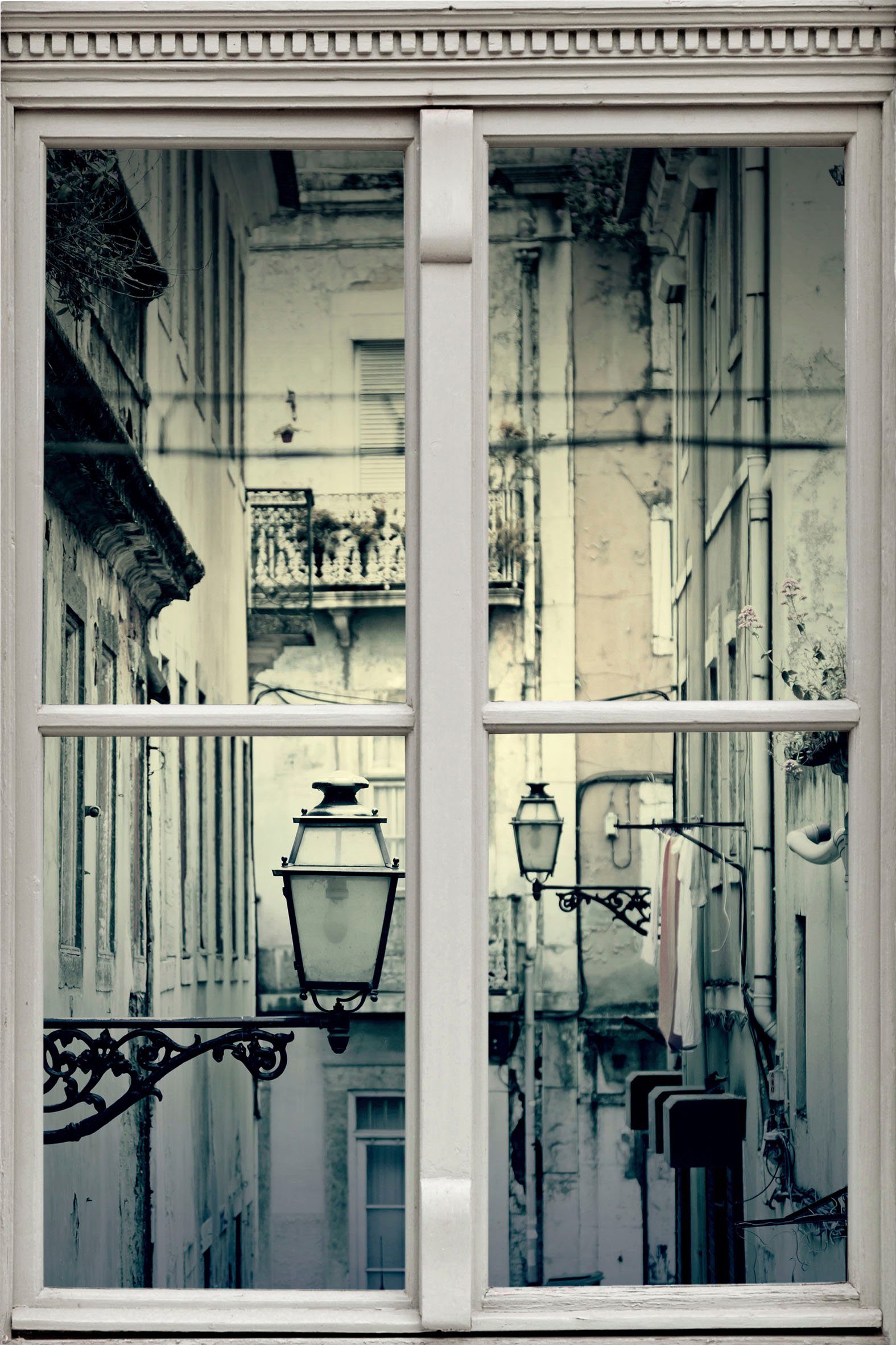 queence Wandsticker Häuserwände, Wandsticker, Wandbild, selbstklebend, 3D, Fenster