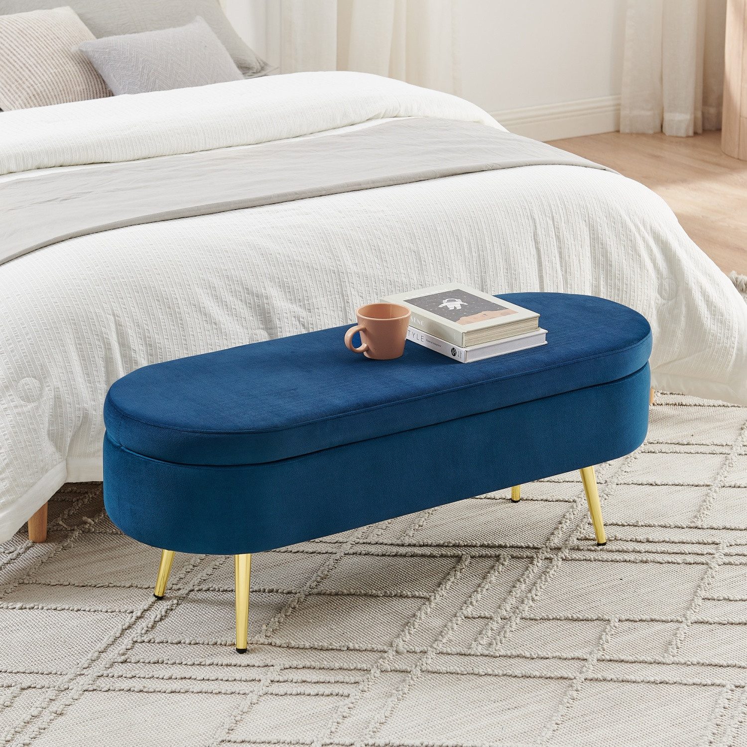 ANYSUN Sitzbank Polsterbank,Sitzbank mit Stauraum 110cm (20L Stauraum, 110x40x42cm,Sitztruhe mit Holzbeine), Sofabank fur Flur, Schlafzimmer, Wohnzimmer, Schuhbank