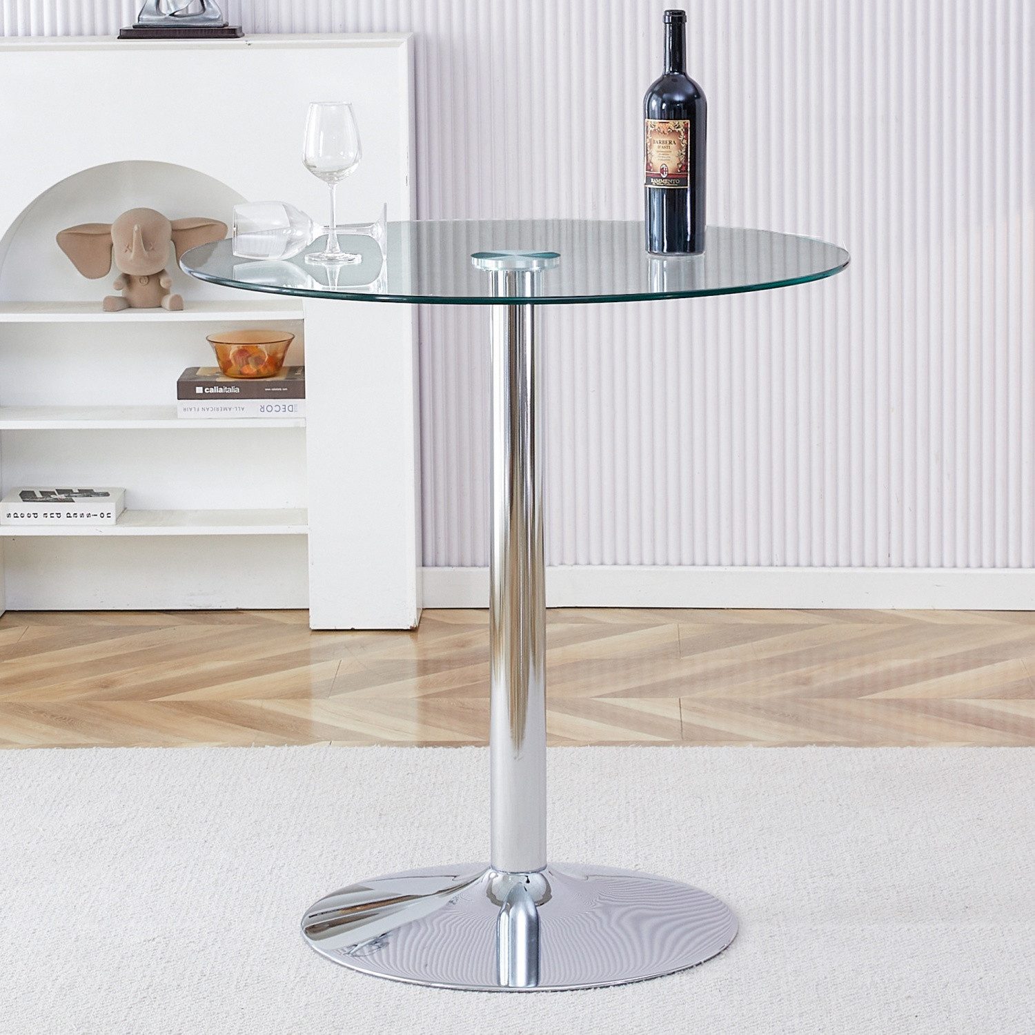 ANYSUN Glastisch Esstisch Rund Glas,Moderner minimalistischer Glasbalkentisch (Runder Esszimmertisch Küchentisch für 4 Personen), Esszimmertische mit Metallbeinen Küchentisch für Wohnzimmer Küche