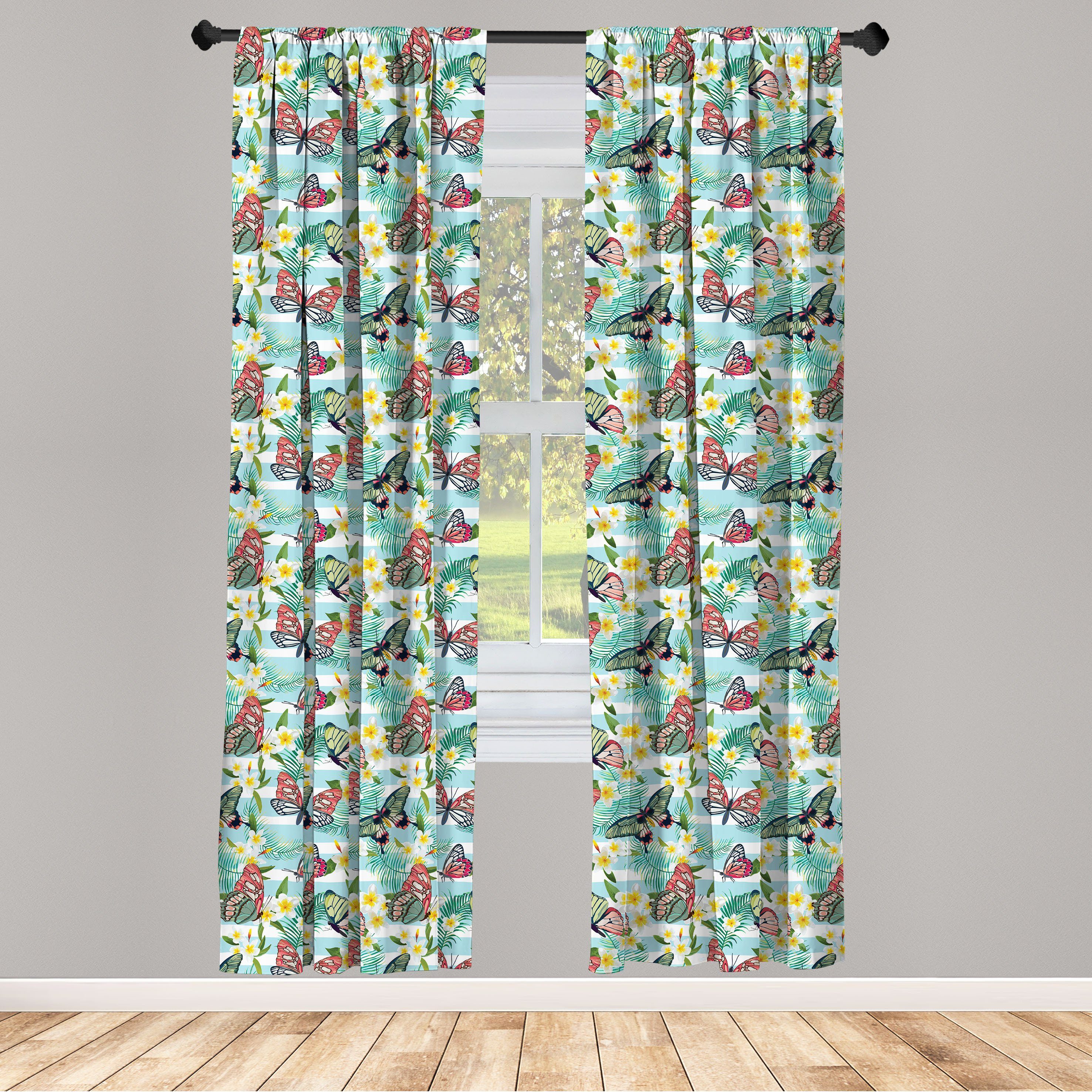 Gardine Vorhang für Wohnzimmer Schlafzimmer Dekor, Abakuhaus, Microfaser, Botanisch Exotische Sommer Schmetterling