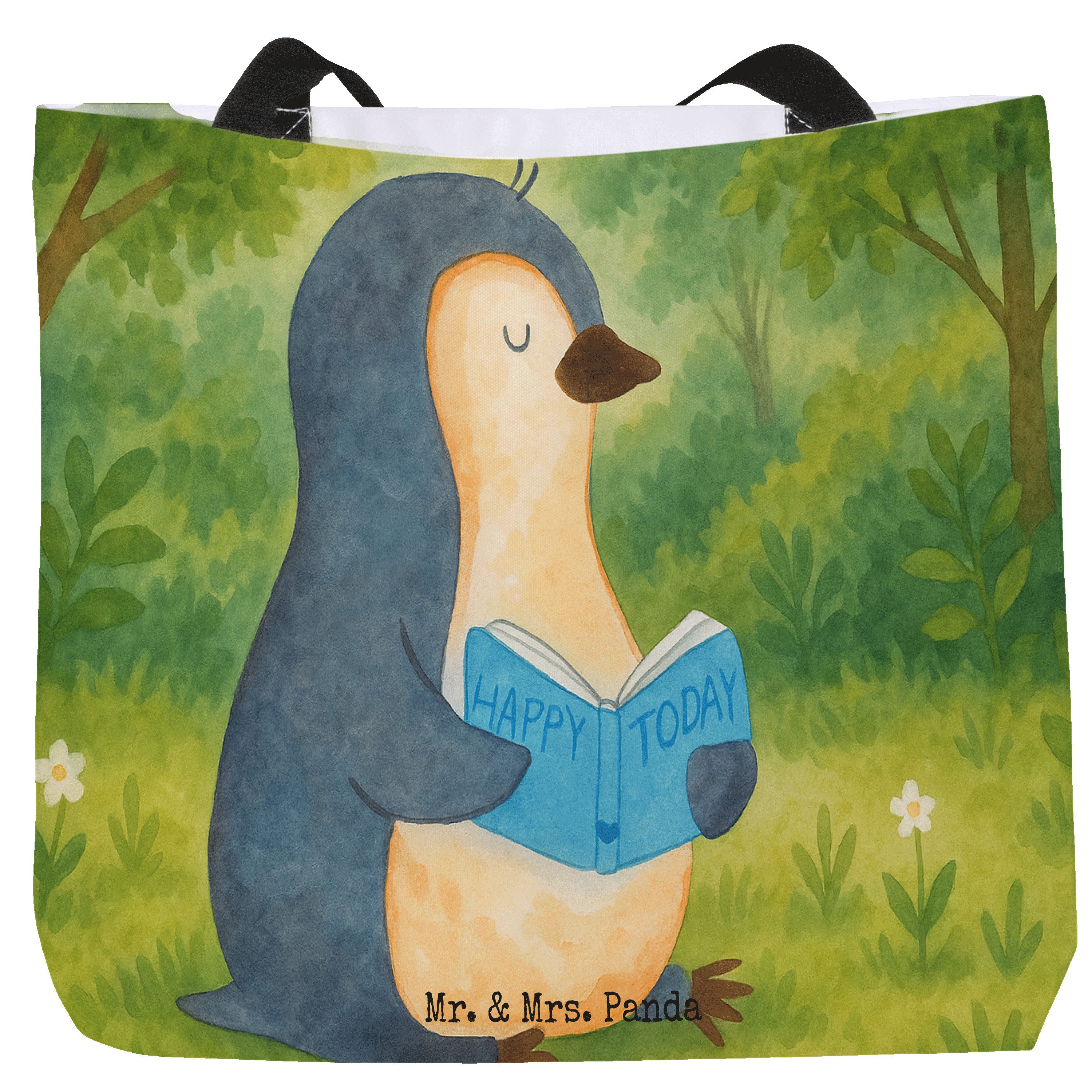 Shopper Pinguin Buch Design, Tote Bag, Weiß, Reisetasche, Urlaub, Laptoptasch