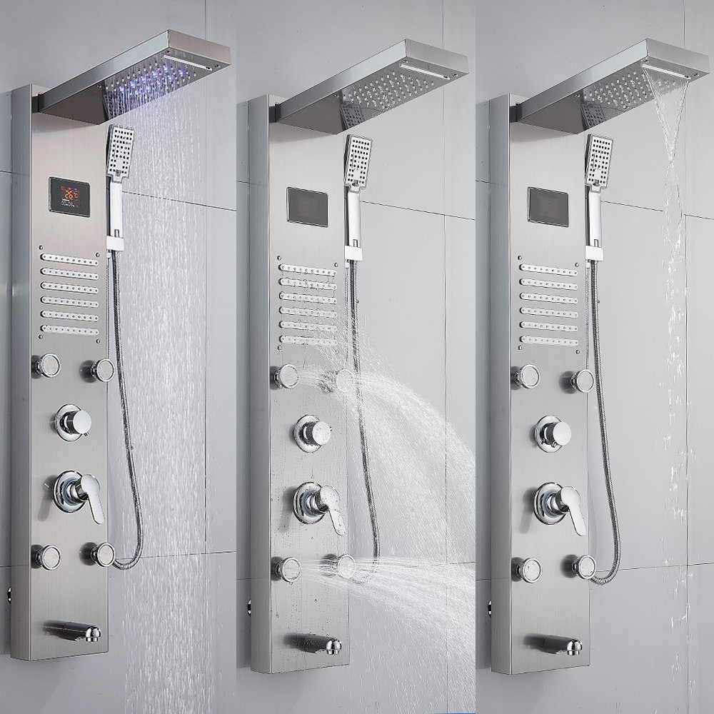 Edelstahl Duschpaneel set Wasserfall Regendusche Duschsäule Massage Duschsystem 