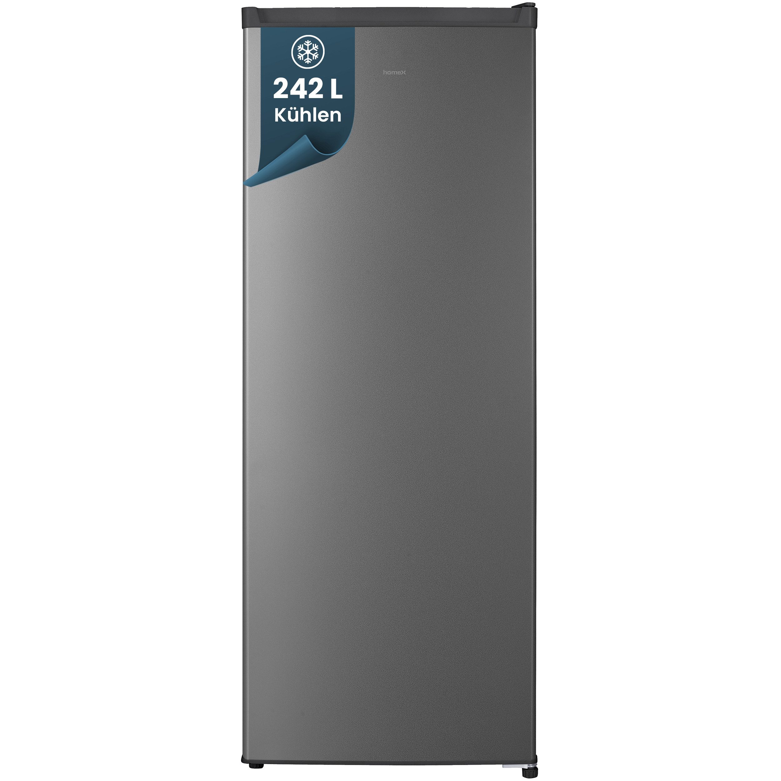 homeX Kühlschrank CS2422E-S, 143 cm hoch, 54.5 cm breit, 242 L, Vollraumkühlschrank ohne Gefrierfach groß, freistehend, 37 dB