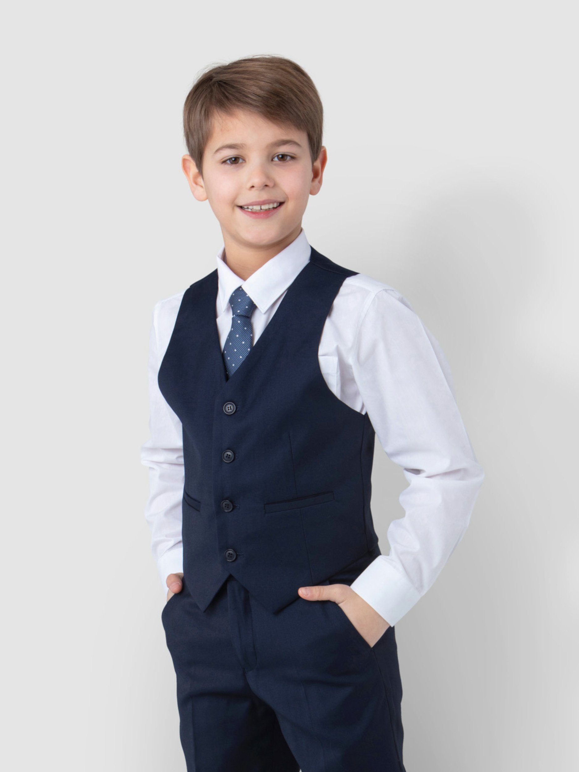 Melli-Trends Kinderanzug Luxuriöser Jungen Anzug, 4-teilig, blau (Set:  Hemd, Weste, Hose und Krawatte, 4-Teilig) festlich, elegant
