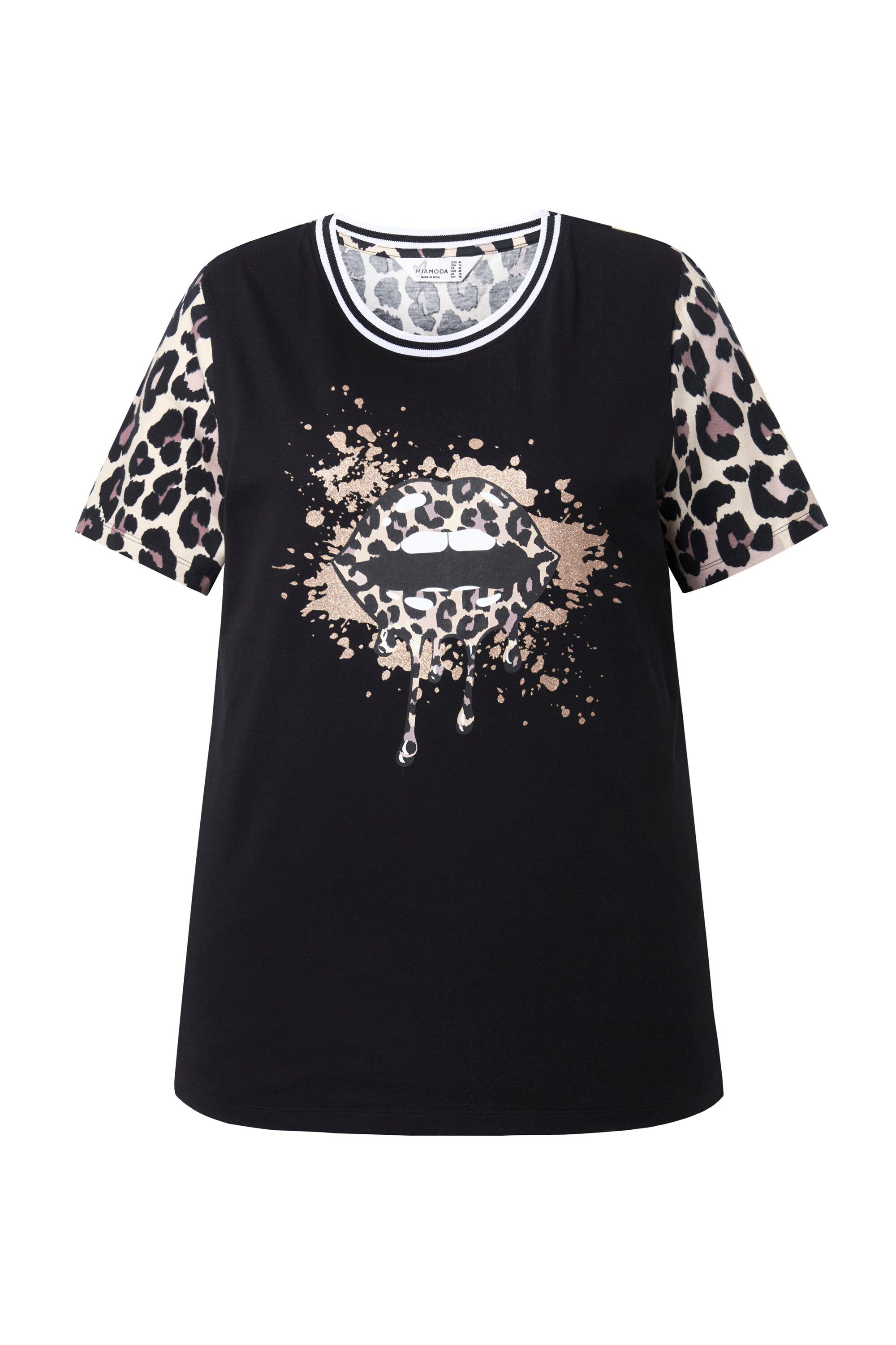 T-Shirt T-Shirt bequeme Passform Lippen-Motiv Leo-Details